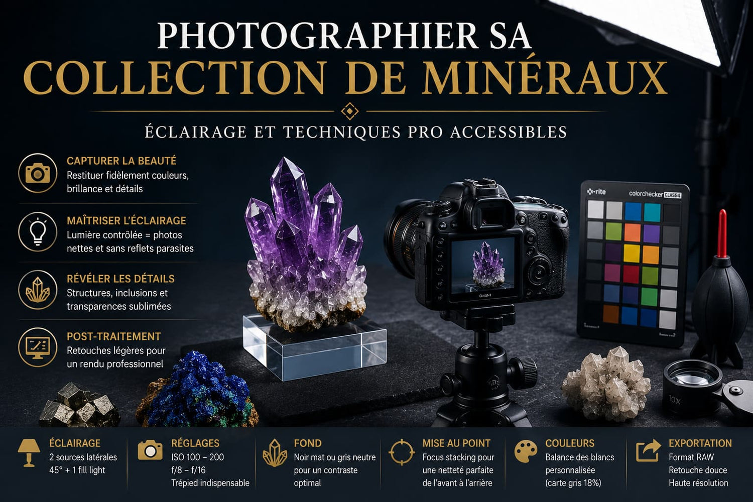 Photographier sa collection de minéraux : éclairage et techniques pro accessibles