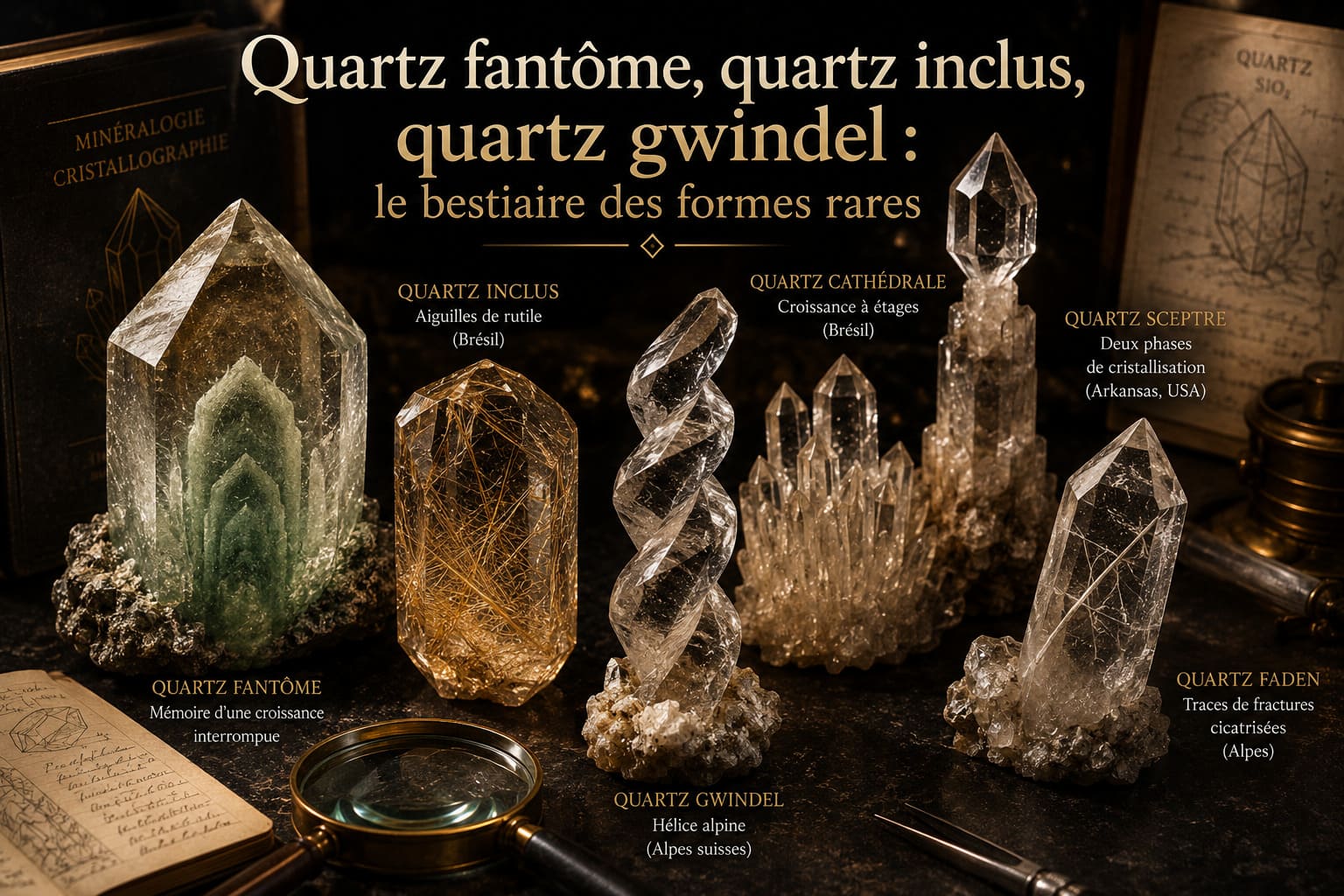 Quartz fantôme, quartz inclus, quartz gwindel : le bestiaire des formes rares
