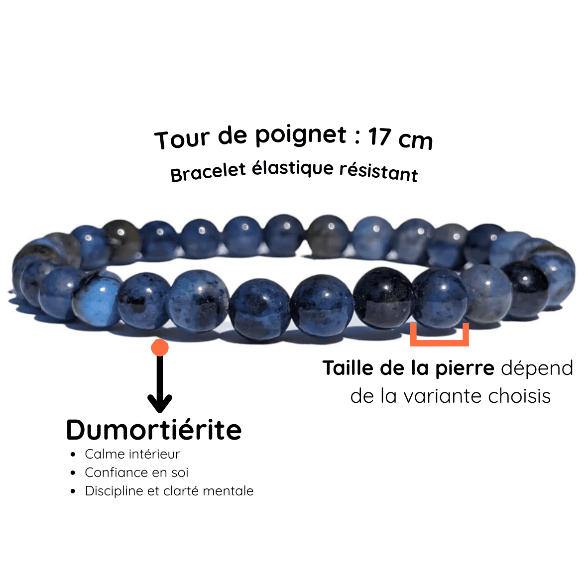 Fiche descriptive du bracelet Dumortierite