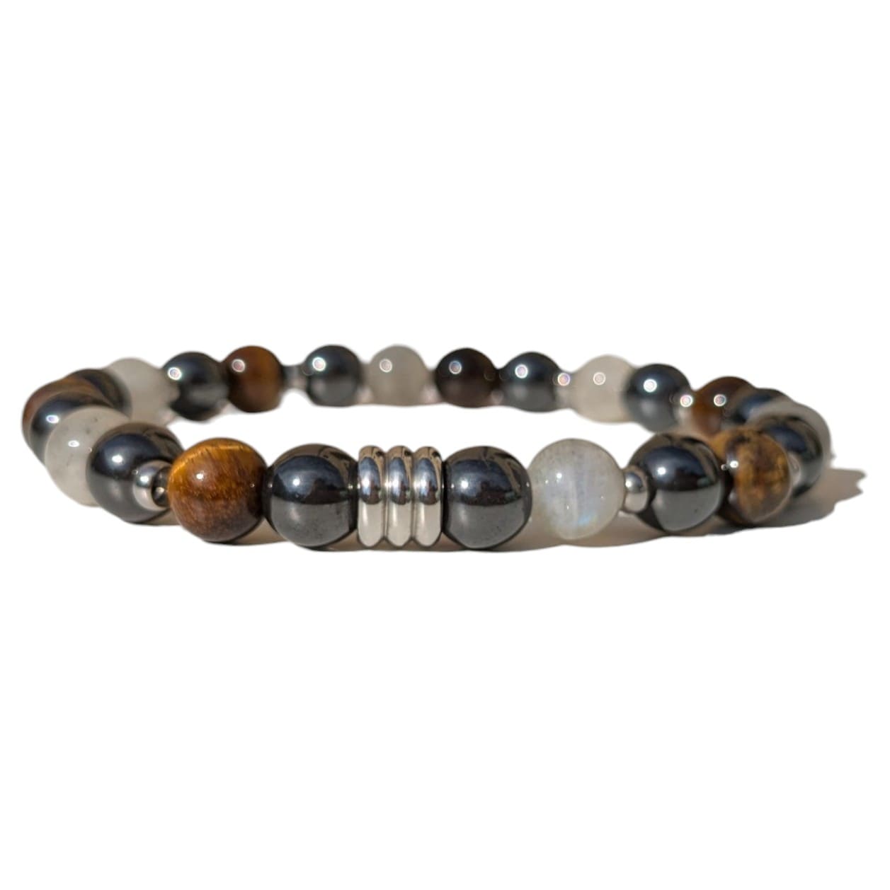 Bracelet Homme extensible Labrodorite Oeil de Tigre et Hématite