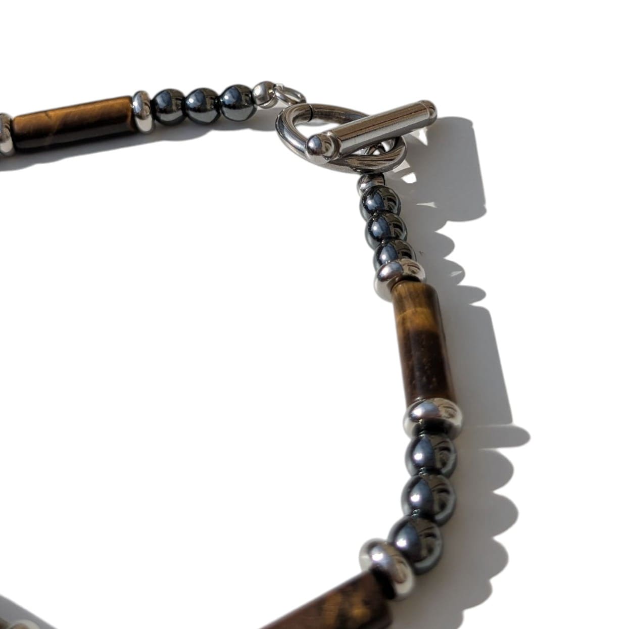 Bracelet Homme Fermoir acier Labradorite Oeil de Tigre et Hématite