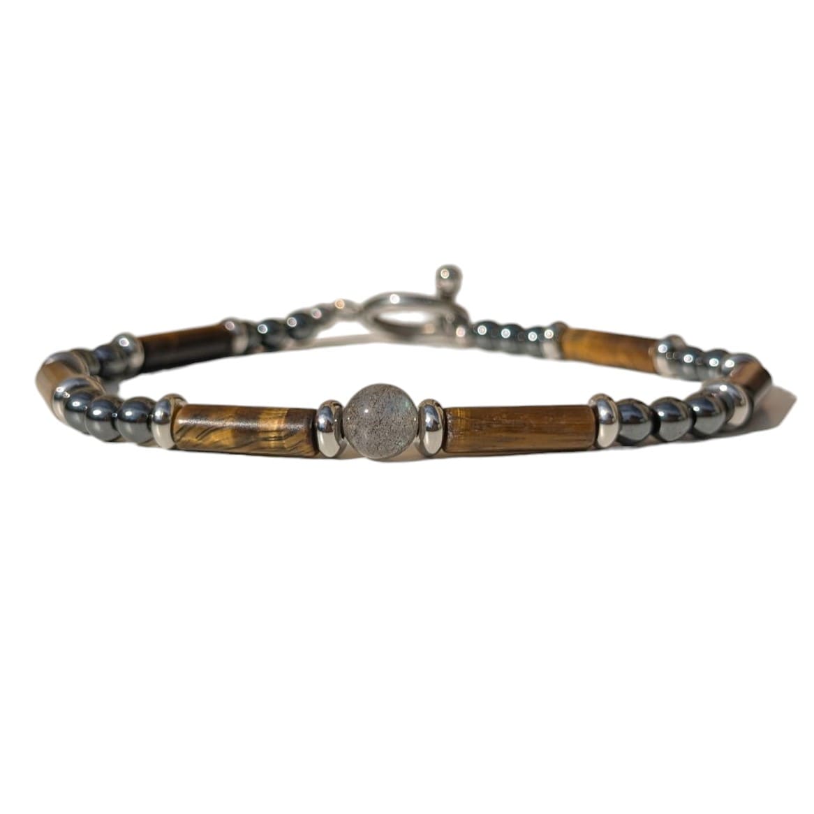 Bracelet Homme Labradorite Oeil de Tigre et Hématite