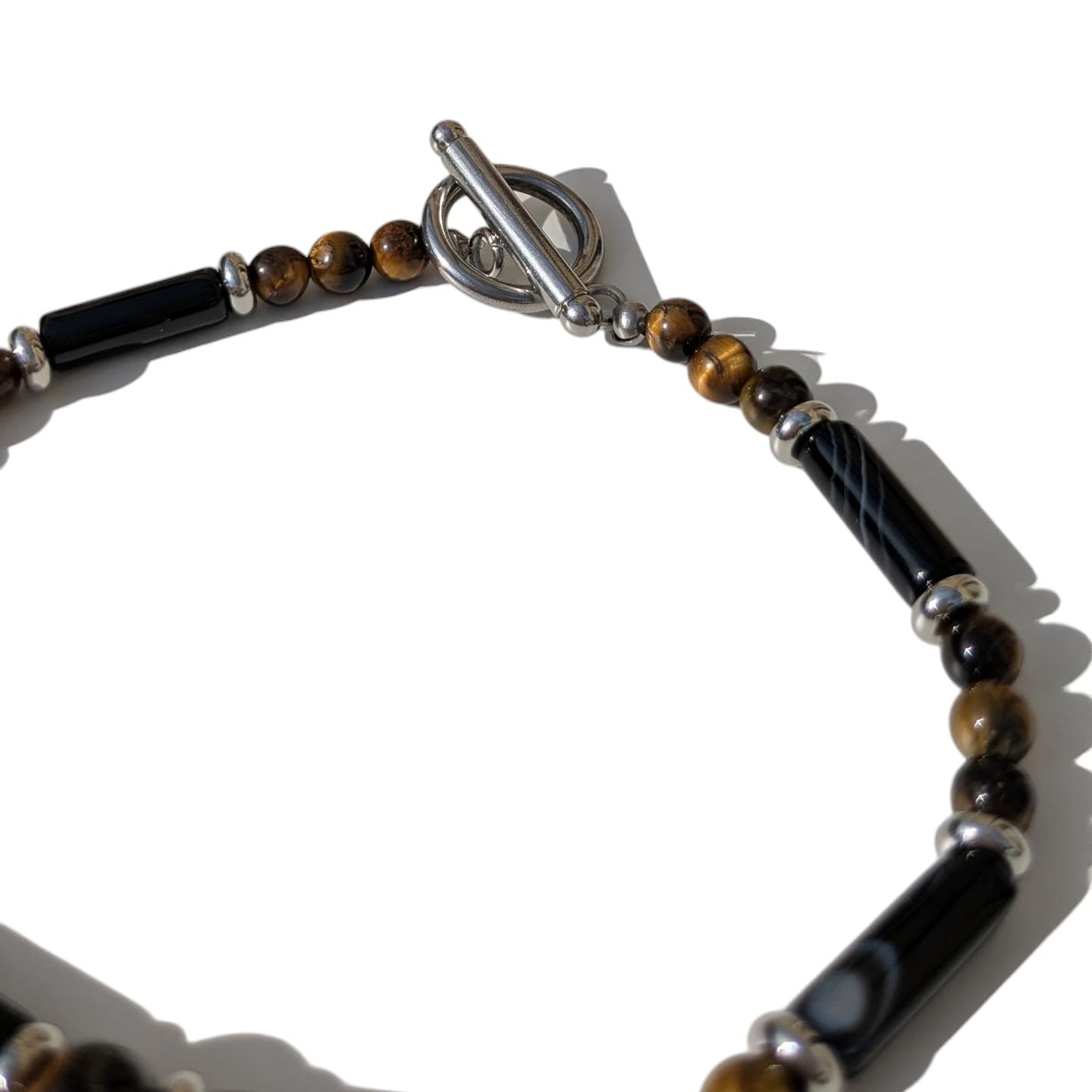 Bracelet Homme Pierre Naturelle fermoir acier Onyx et Oeil de Tigre