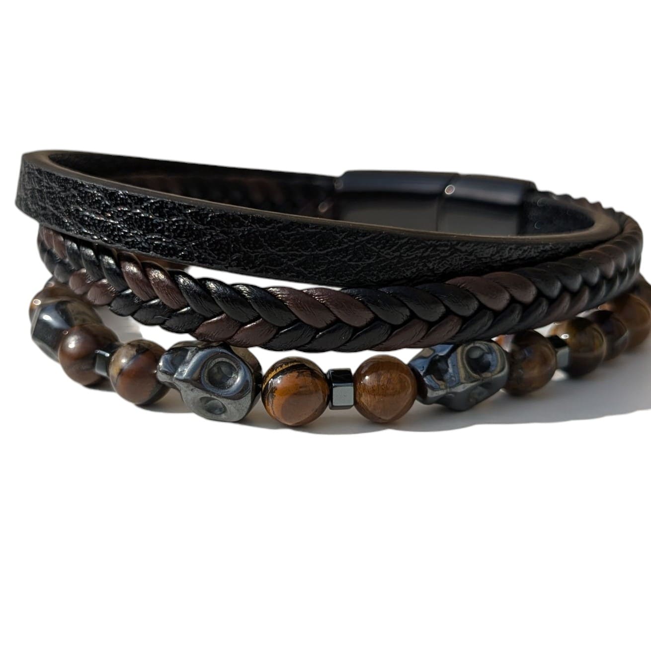 Bracelet Homme cuir marron Oeil de Tigre