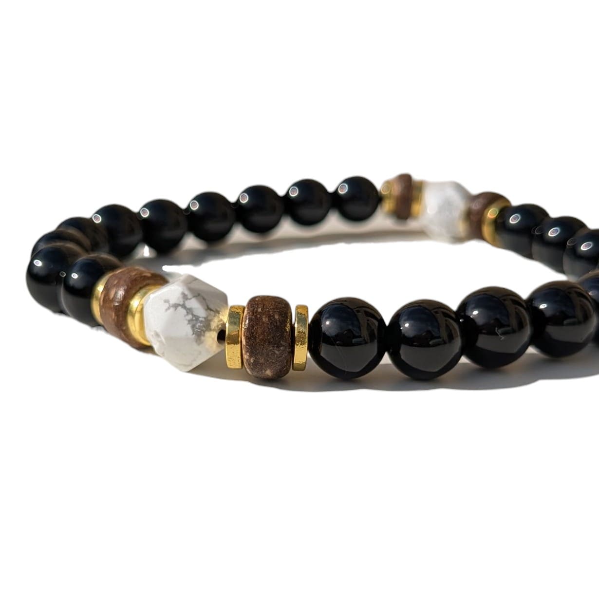 Bracelet Homme Pierre Naturelle Bois Onyx et Howlite