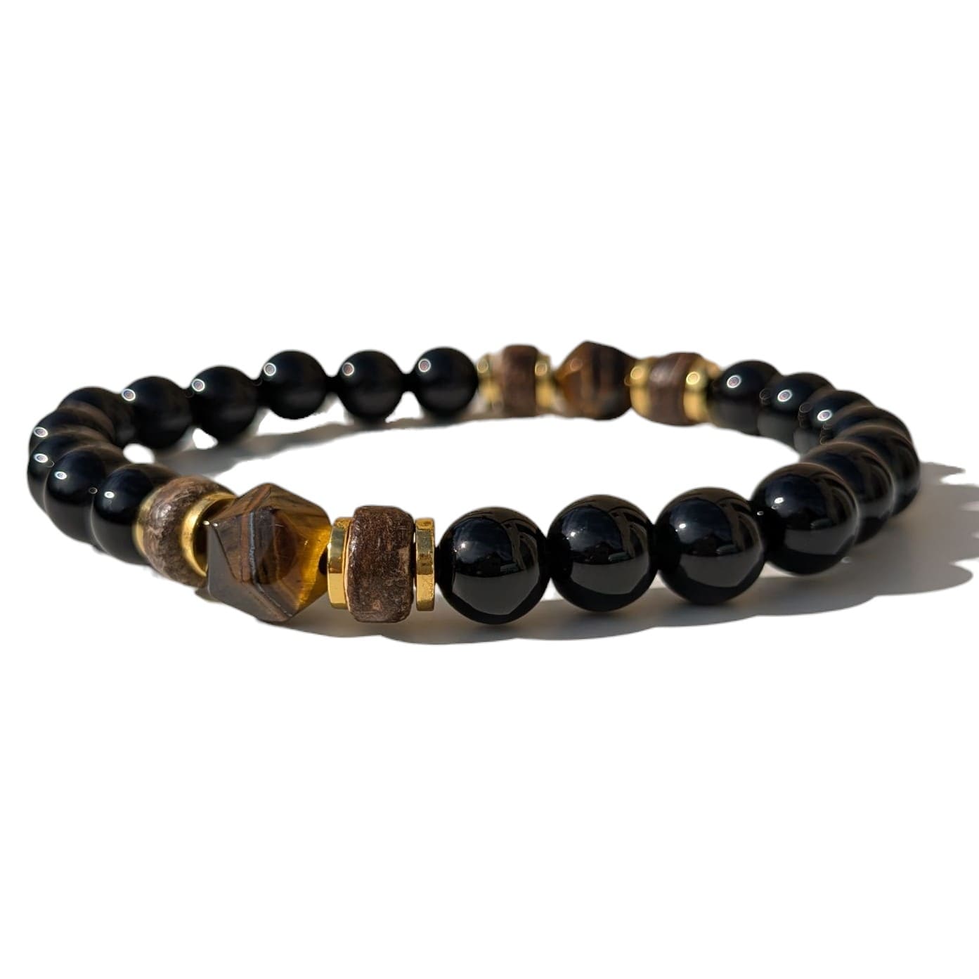 Bracelet Homme Pierre Naturelle Bois Onyx et Oeil de Tigre