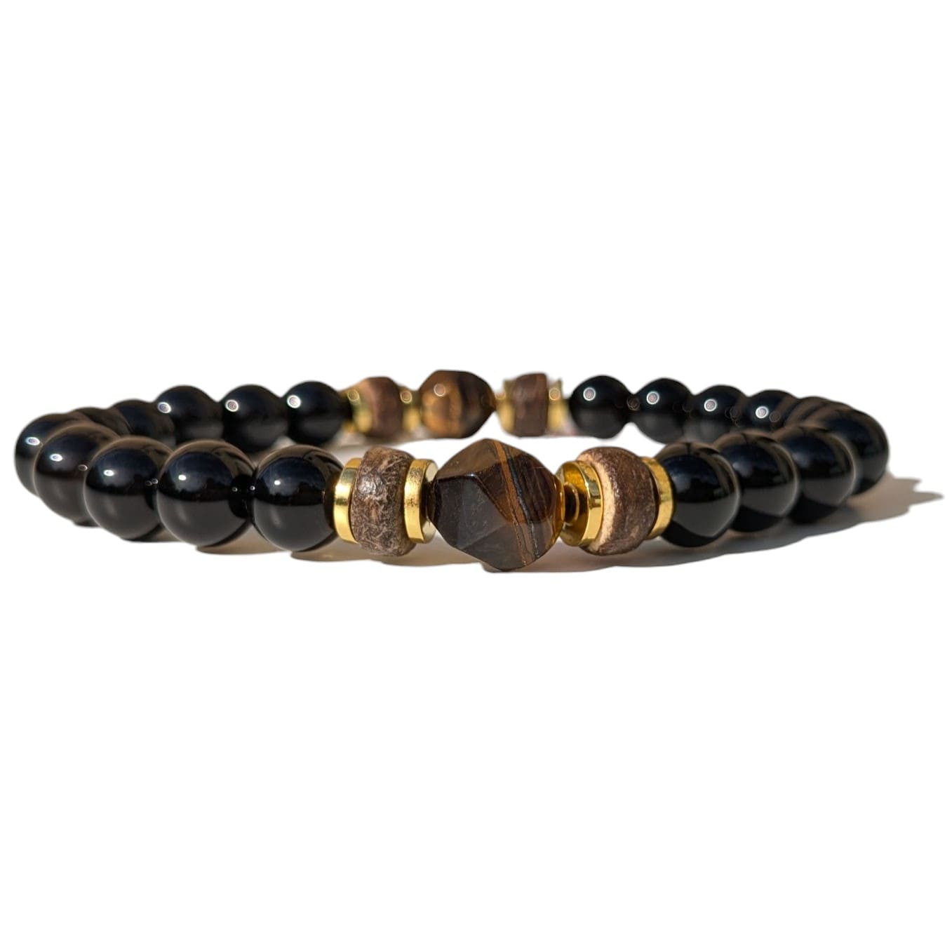 Bracelet Homme Extensible Bois Onyx et Oeil de Tigre