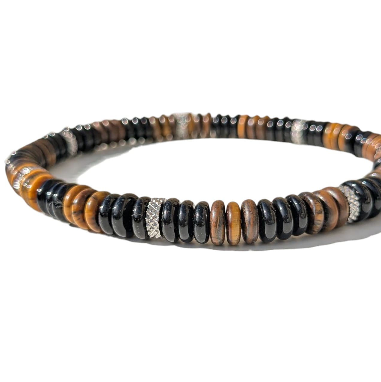 Bracelet Homme Pierre Naturelle Bois Onyx et Oeil de Tigre