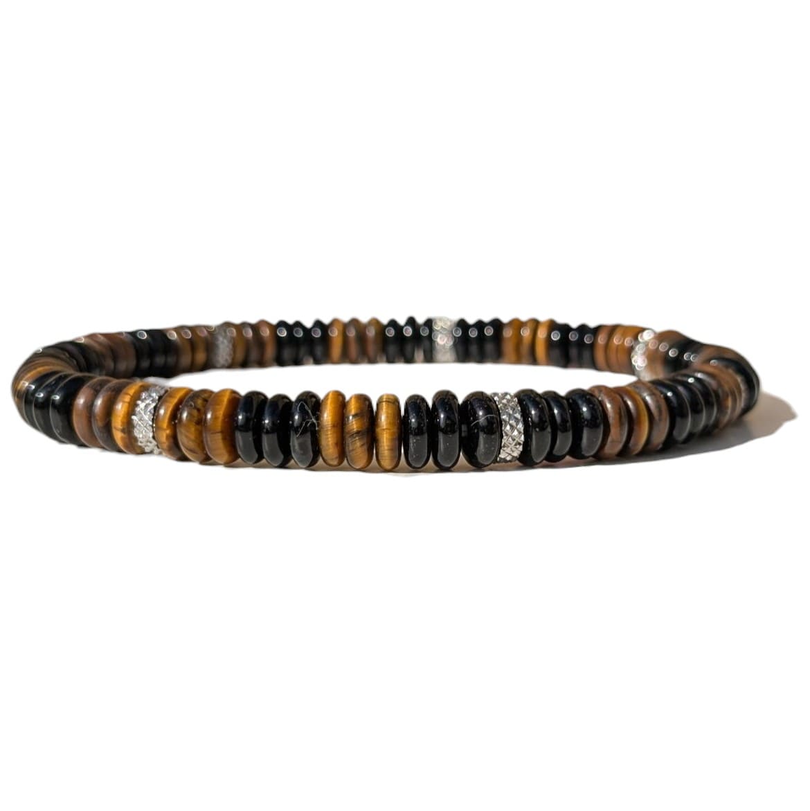 Bracelet Homme Extensible Onyx et Oeil de Tigre