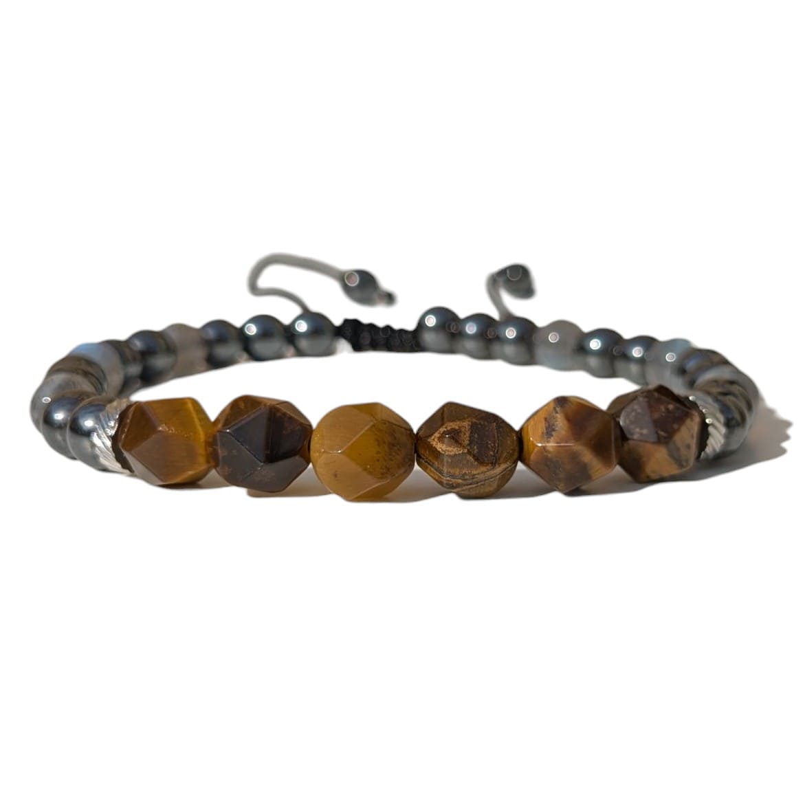 Bracelet Homme réglable Labradorite Oeil de Tigre et Hématite