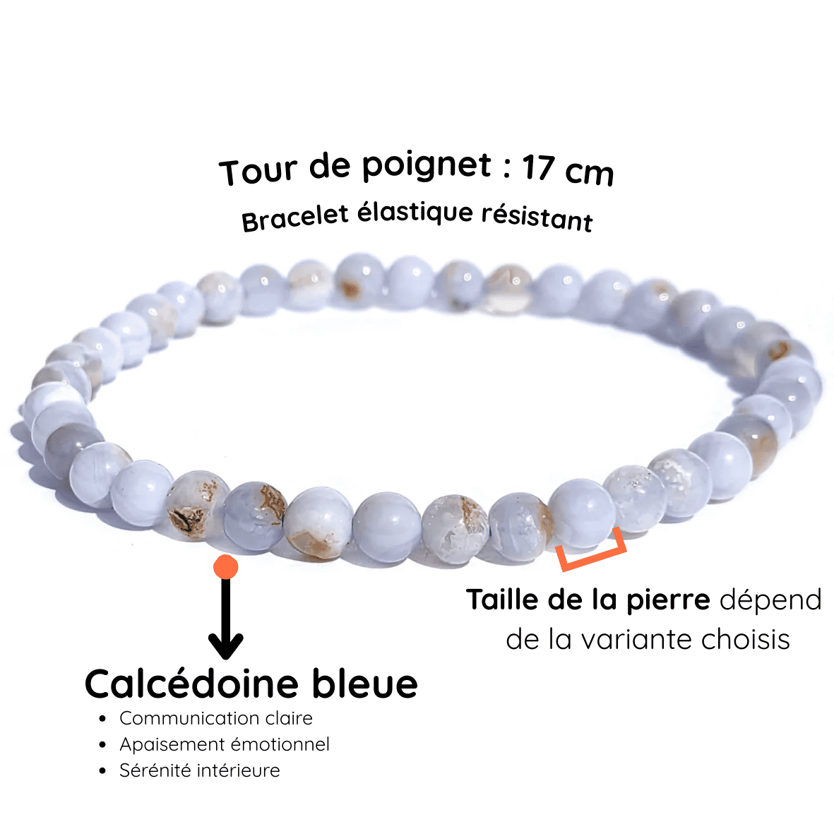 Fiche descriptive du bracelet Calcédoine bleue