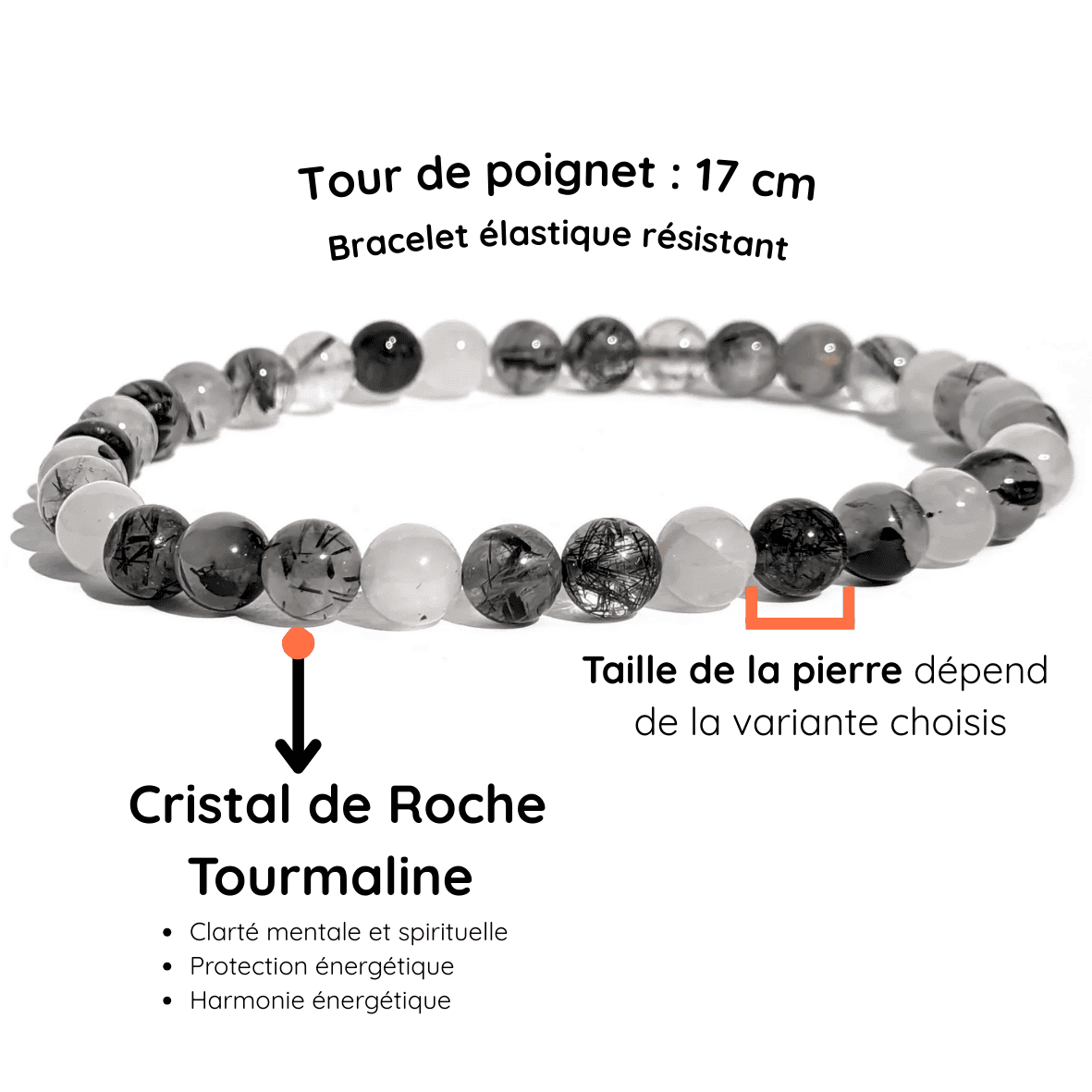 Fiche Description Bracelet cristal de roche tourmaline