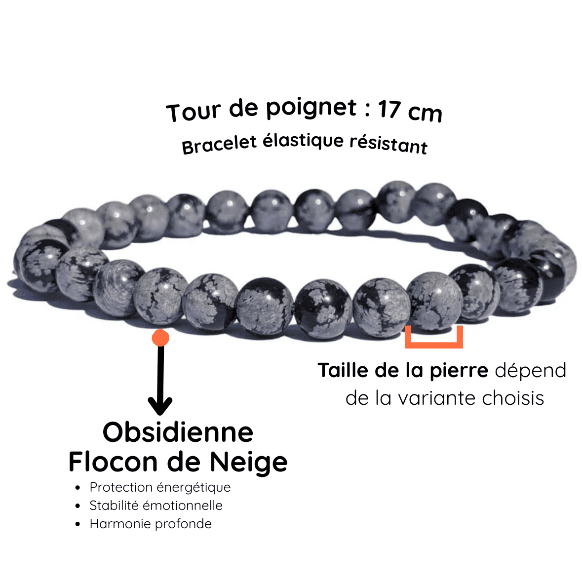 Fiche descriptive du bracelet obsidienne flocon de neige