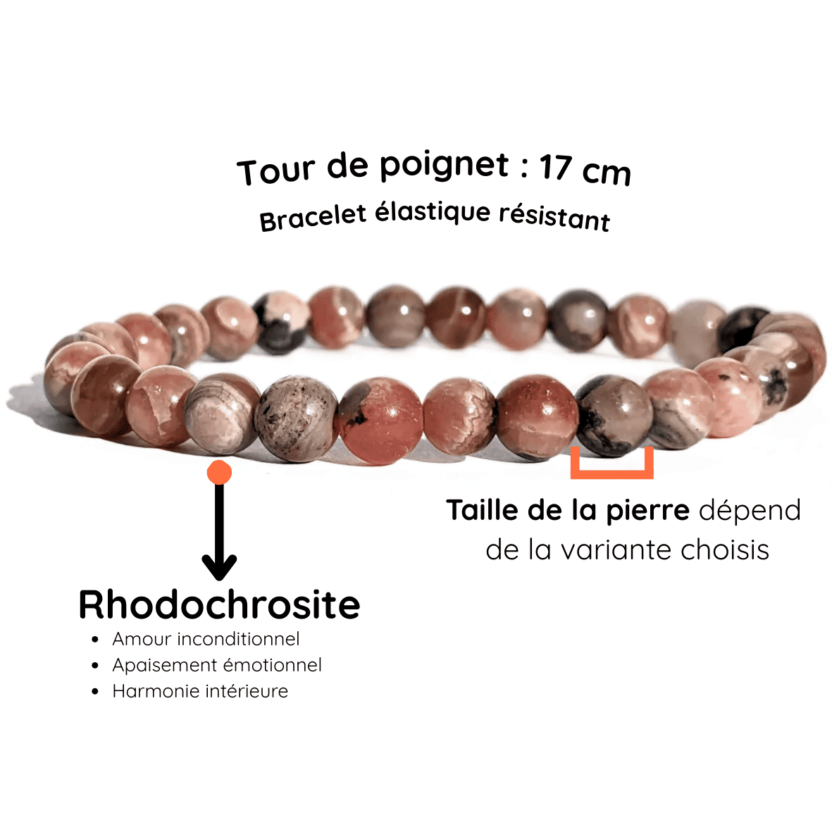 Fiche descriptive du bracelet Rhodochrosite