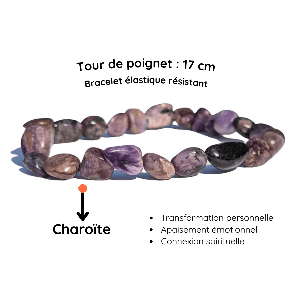 Fiche descriptive du Bracelet pierre roulée Charoïte