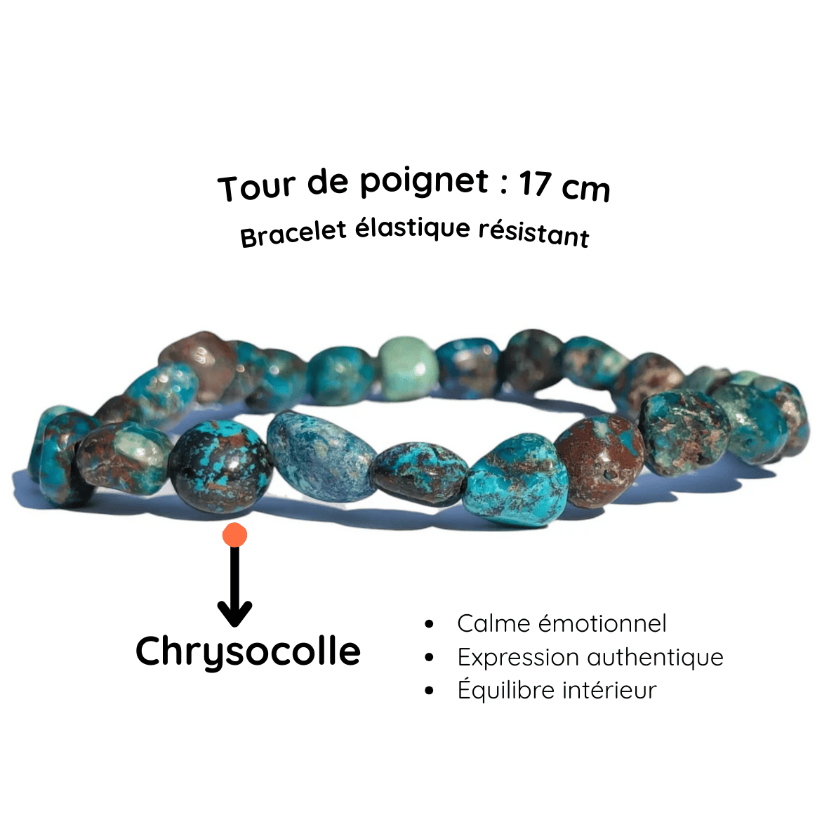Fiche descriptive du Bracelet pierre roulée Chrysocolle