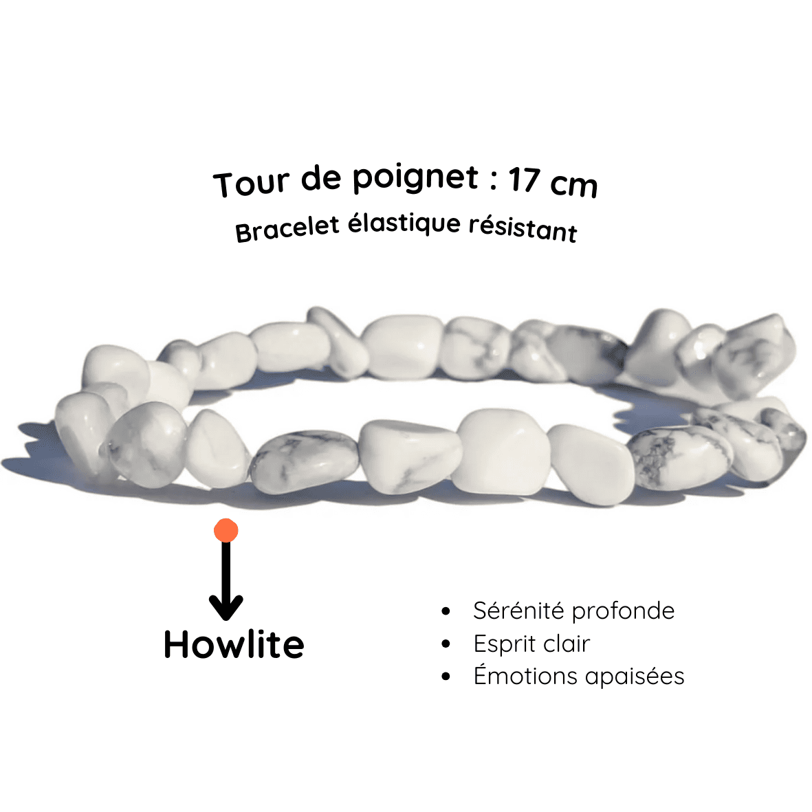 Fiche descriptive du Bracelet pierre roulée Howlite