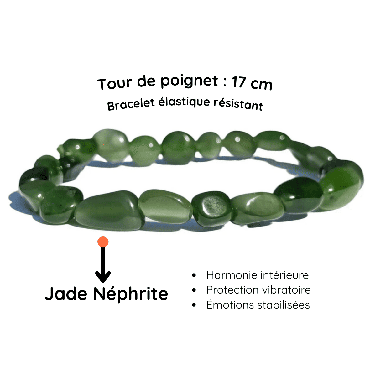 Fiche descriptive du Bracelet pierre roulée
Jade néphrite