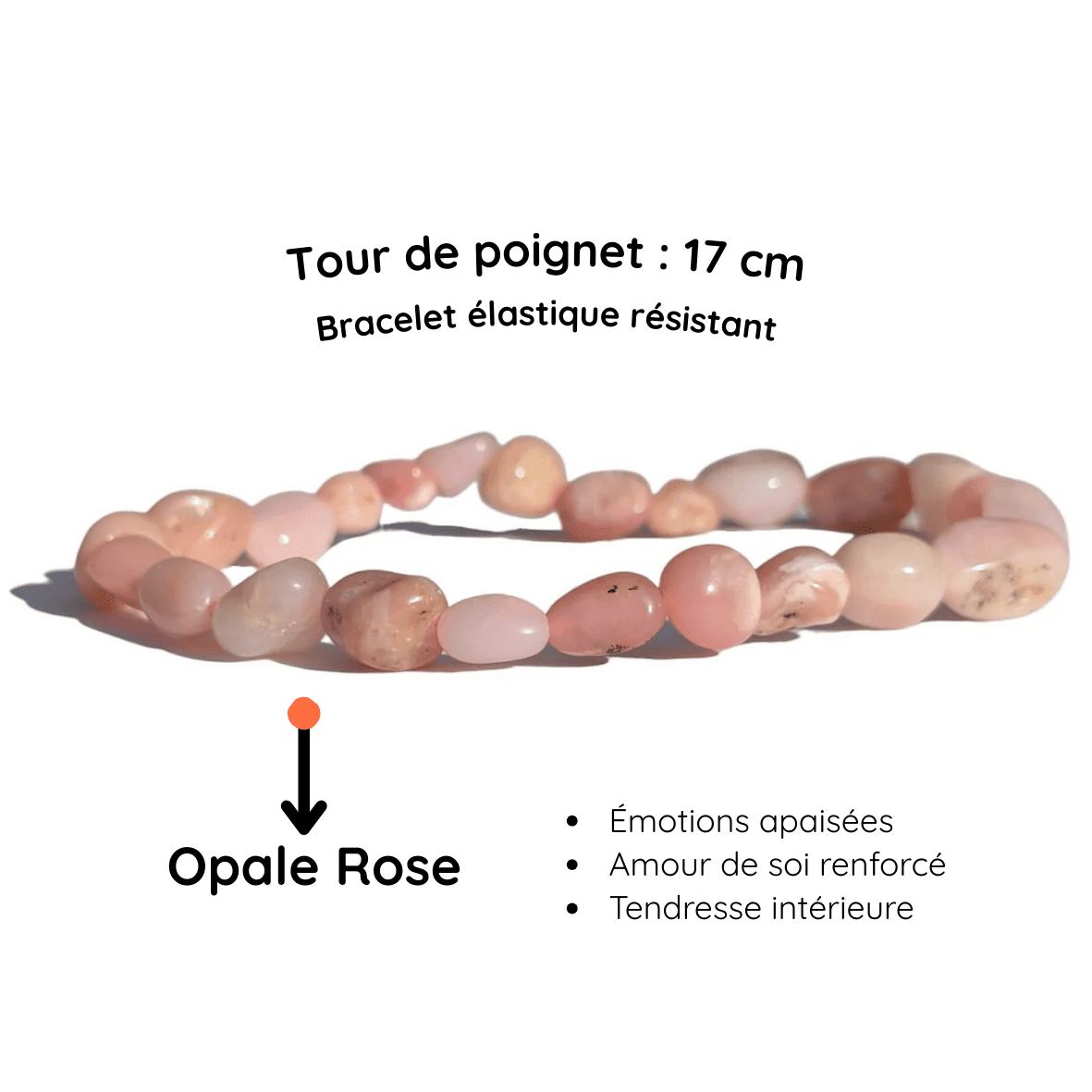 Fiche descriptive du Bracelet pierre roulée
opale rose