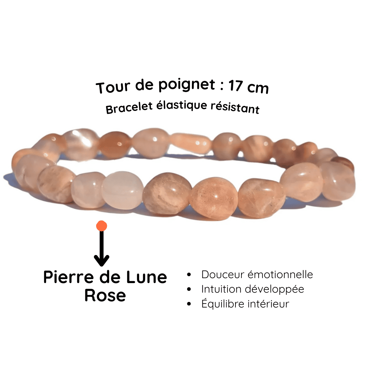 Fiche descriptive du Bracelet pierre roulée
Pierre de lune rose