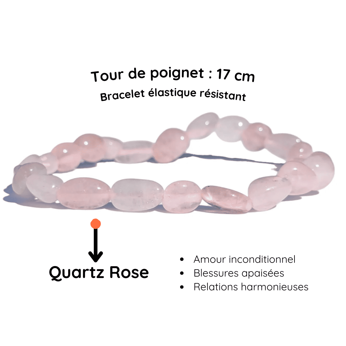 Fiche descriptive du Bracelet pierre roulée
Quartz rose
