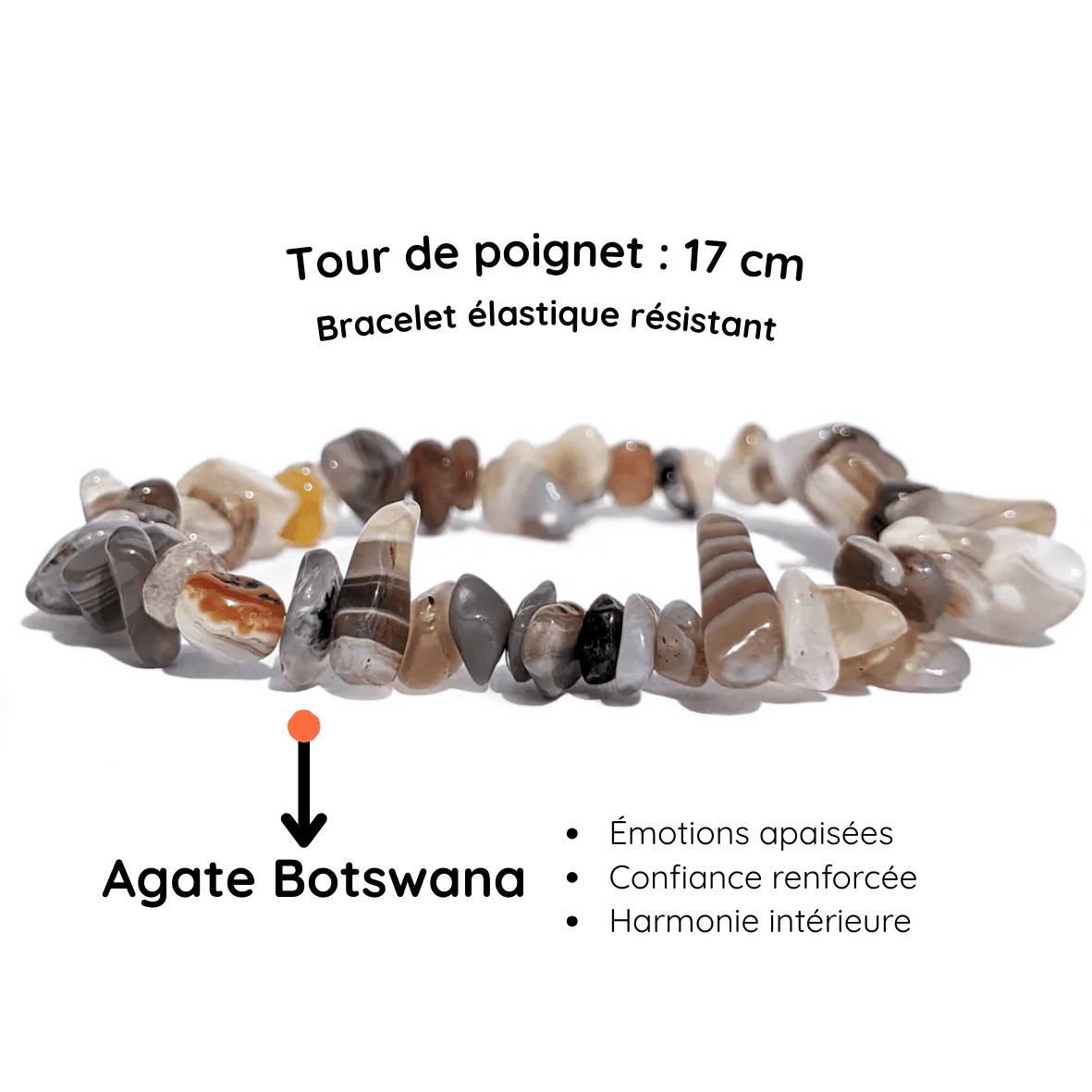 Fiche descriptive du Bracelet baroque pierre Agate Botswana