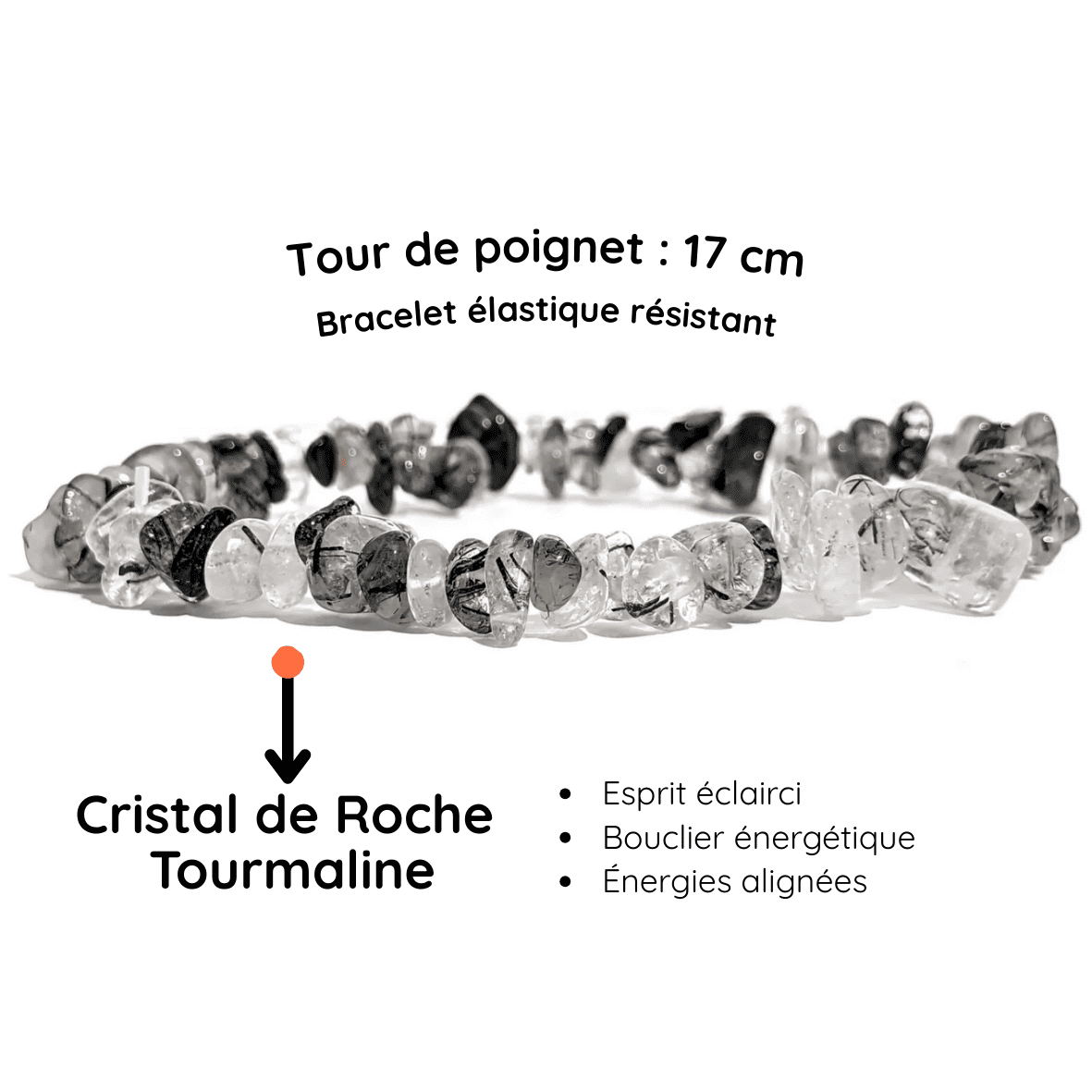 Fiche descriptive du Bracelet baroque pierre Cristal de roche Tourmaline