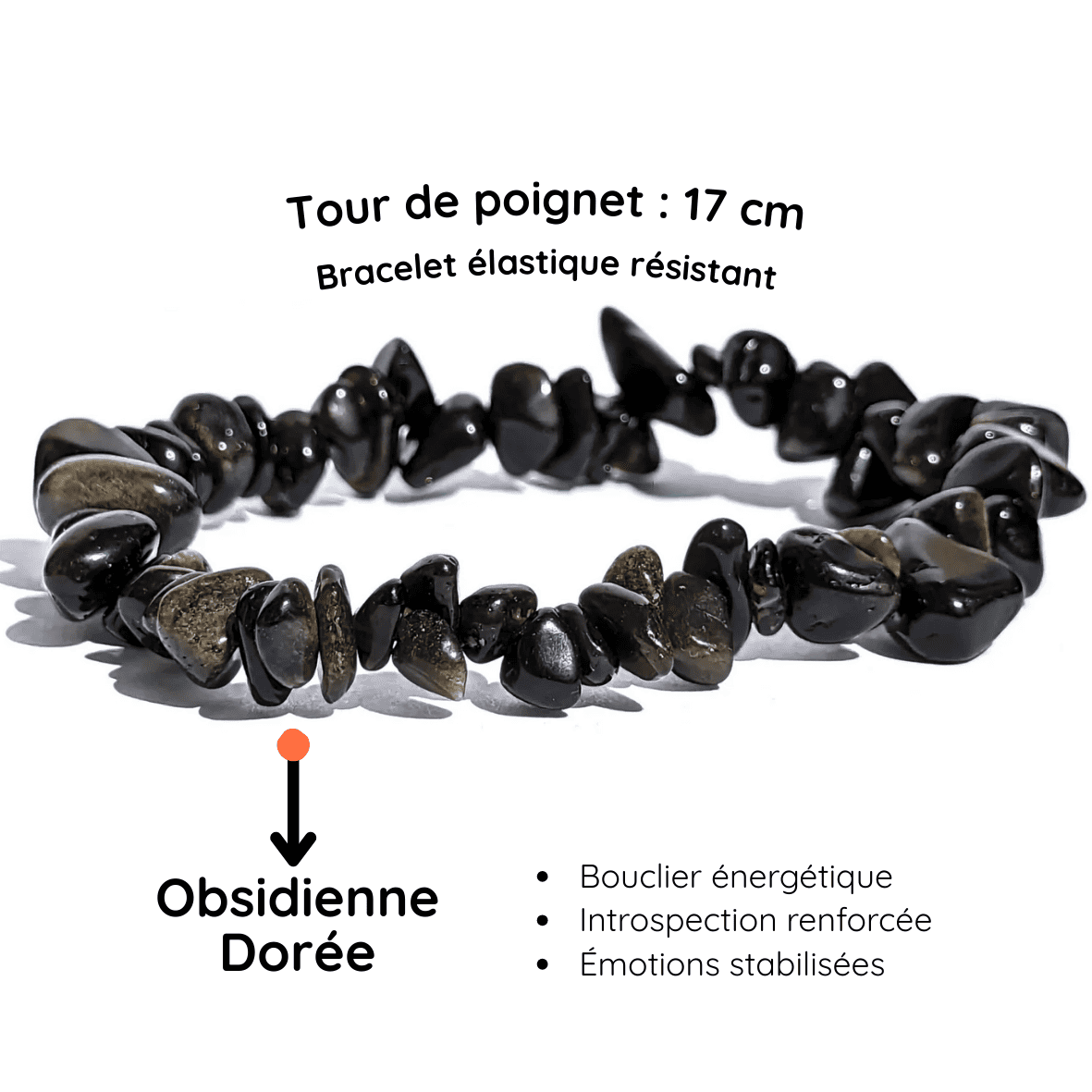 Fiche descriptive du Bracelet baroque pierre Obsidienne dorée