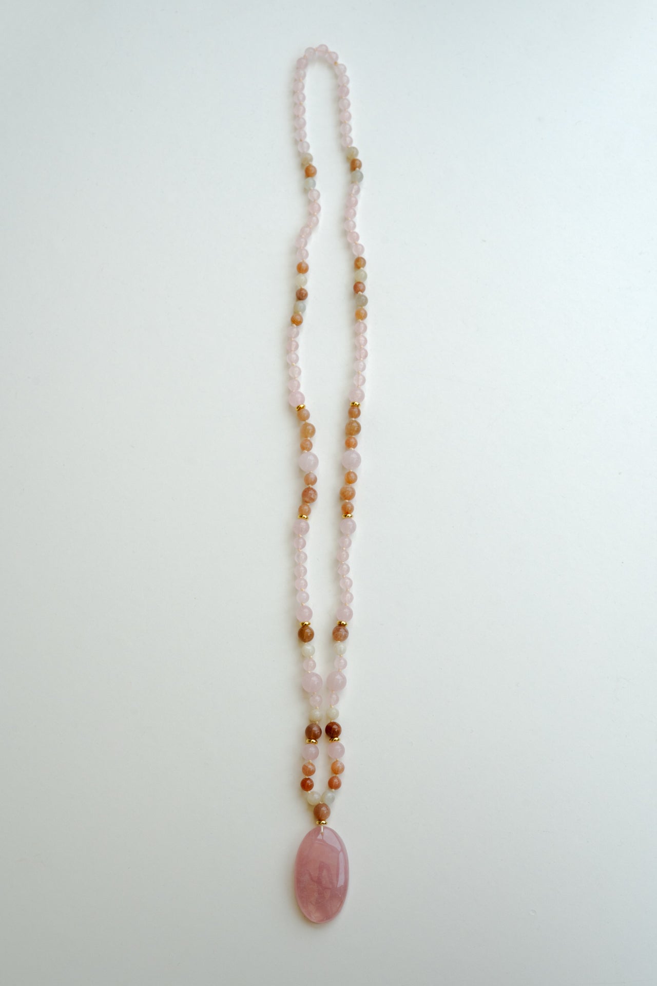 Collier mala "JE CÉLÈBRE" - Quartz rose et Pierre de lune