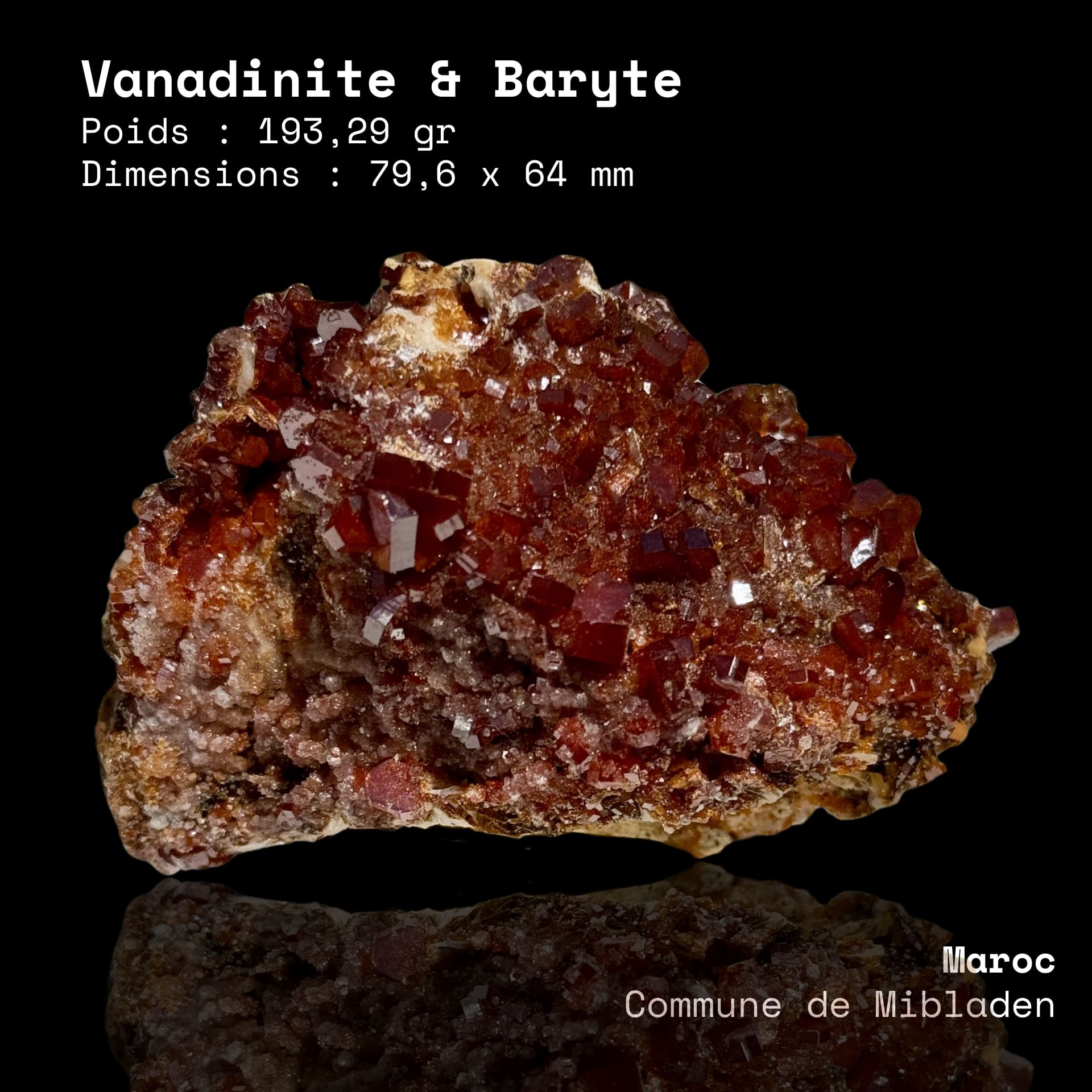 Vanadinite Rouge Hexagonale - Mibladen (Maroc)
