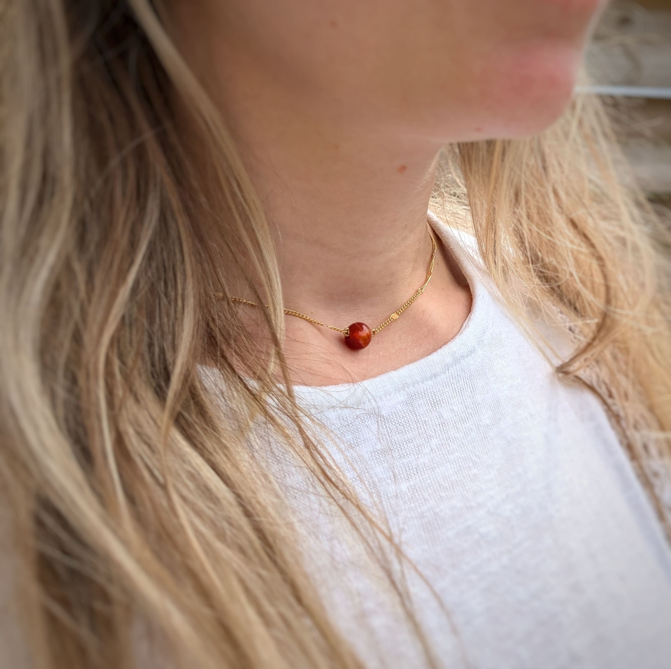 Collier ras de cou pierre Cornaline