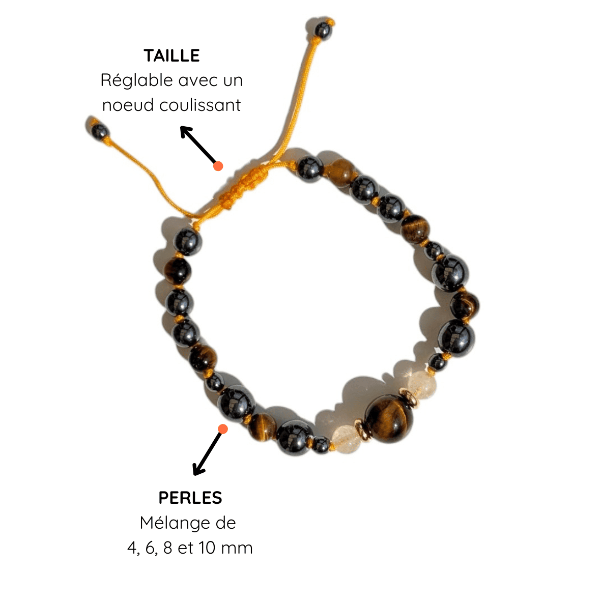 Bracelet "JE PRENDS MA PLACE" - Hématite Oeil de tigre et Citrine