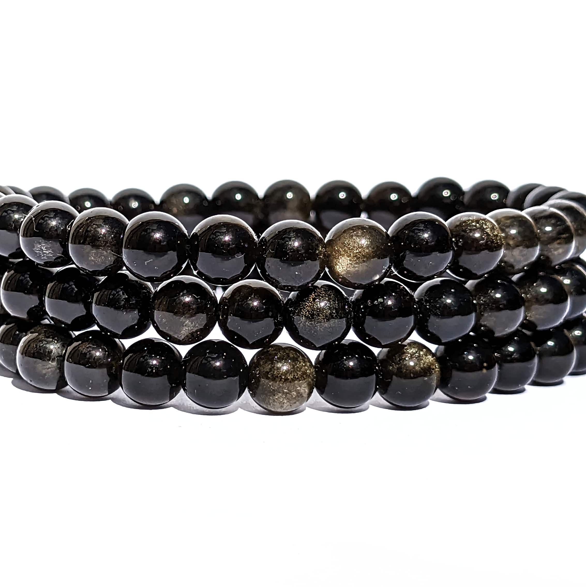 bracelet en pierre véritable obsidienne dorée