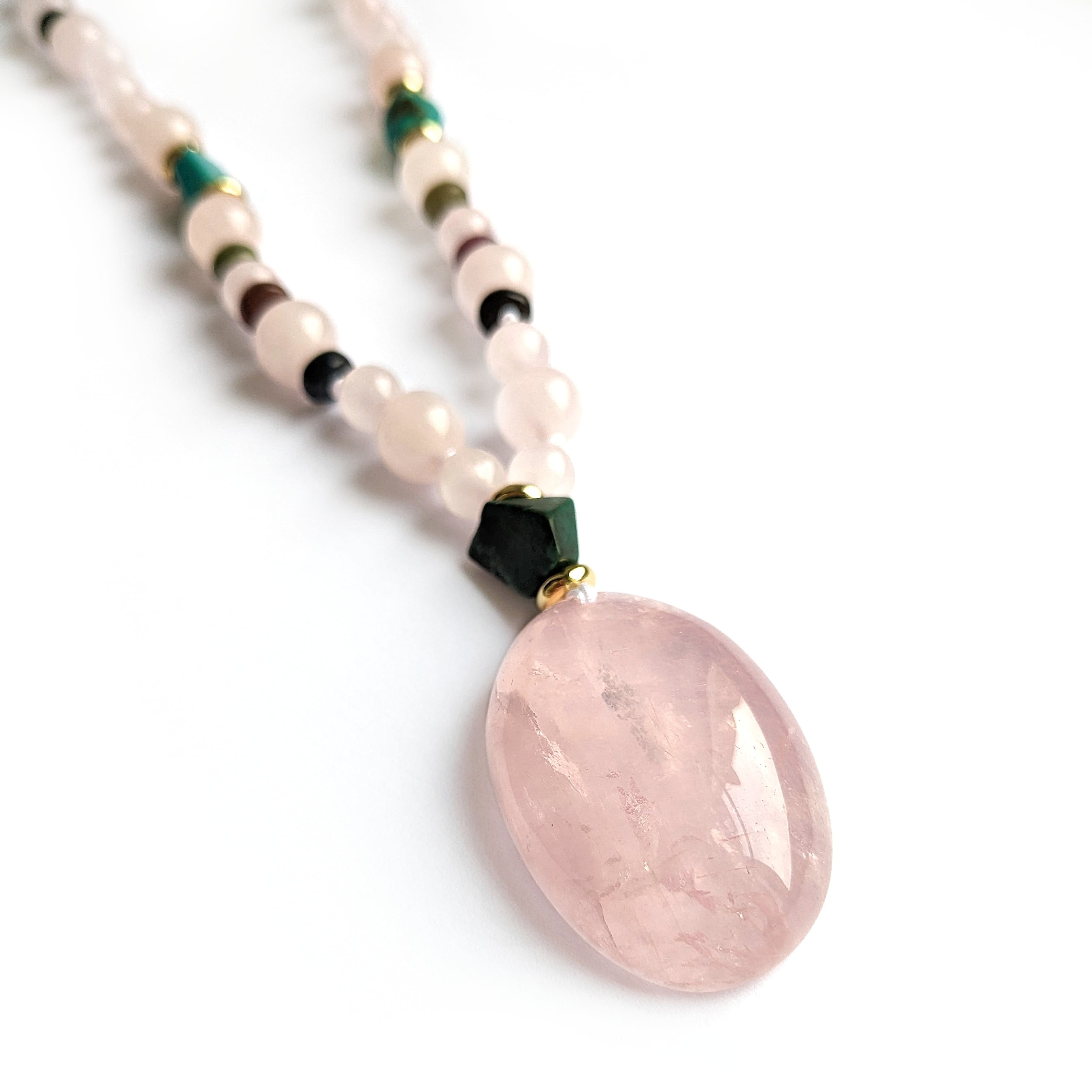 collier mala pendentif quartz rose