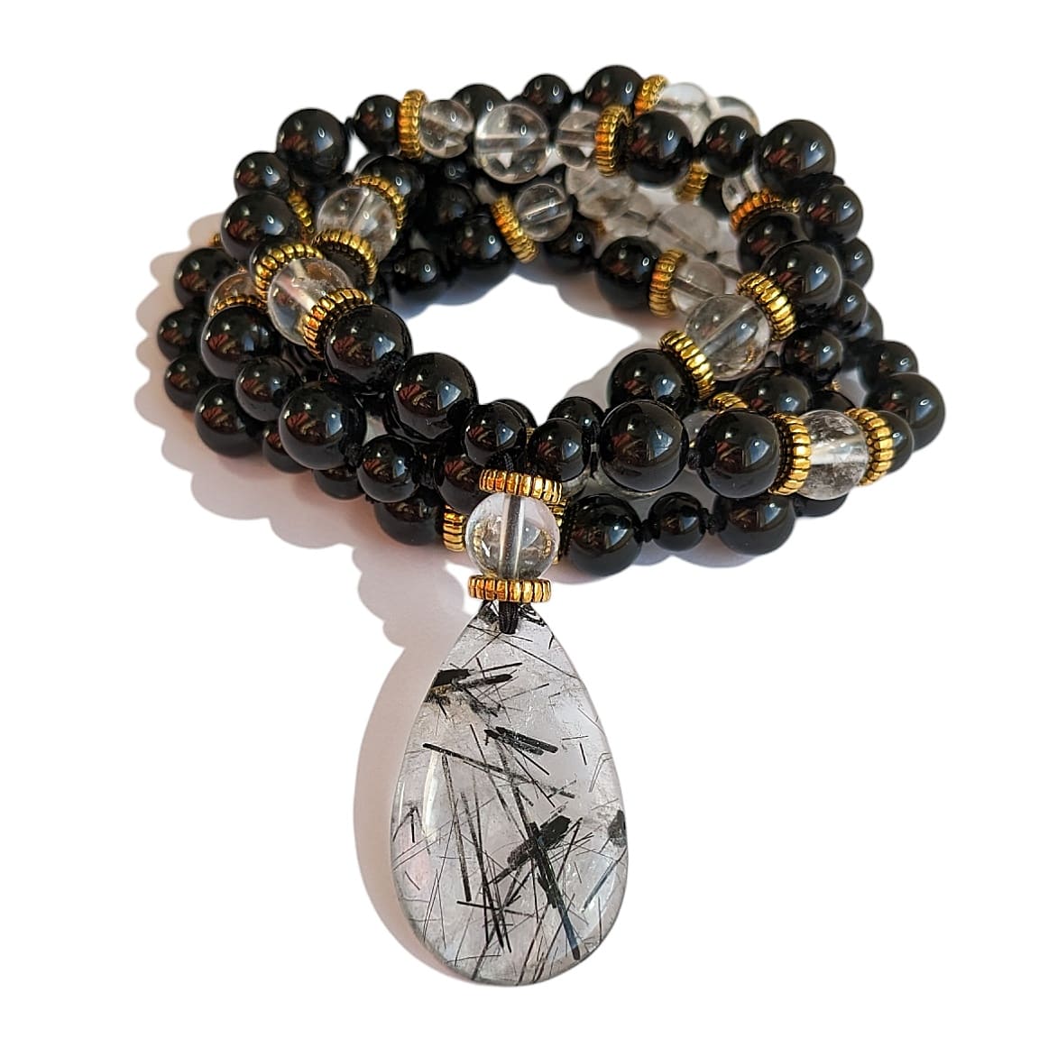 collier mala de mars quartz et inclusion de tourmaline du brésil