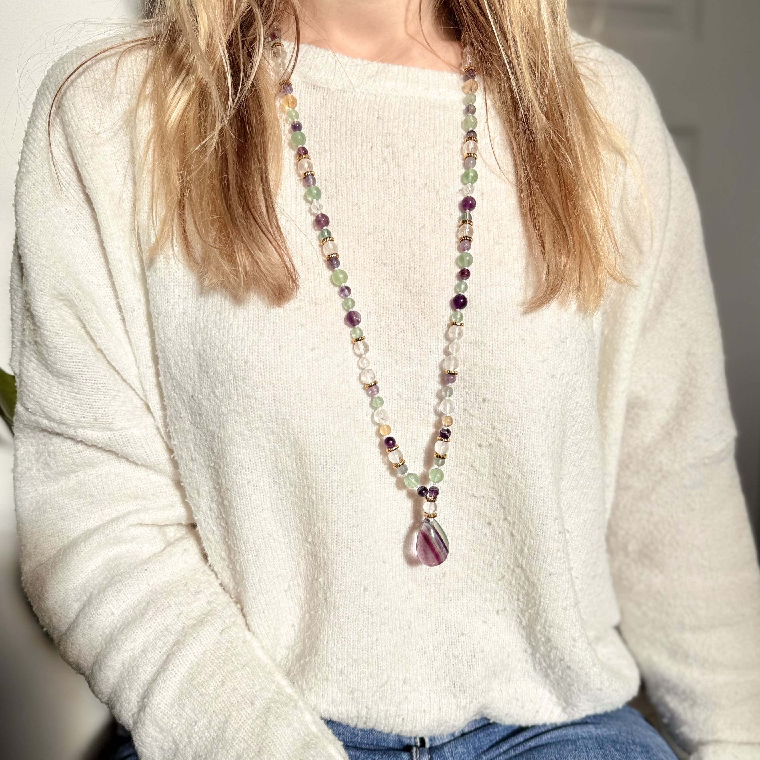 collier mala fait main en fluorite