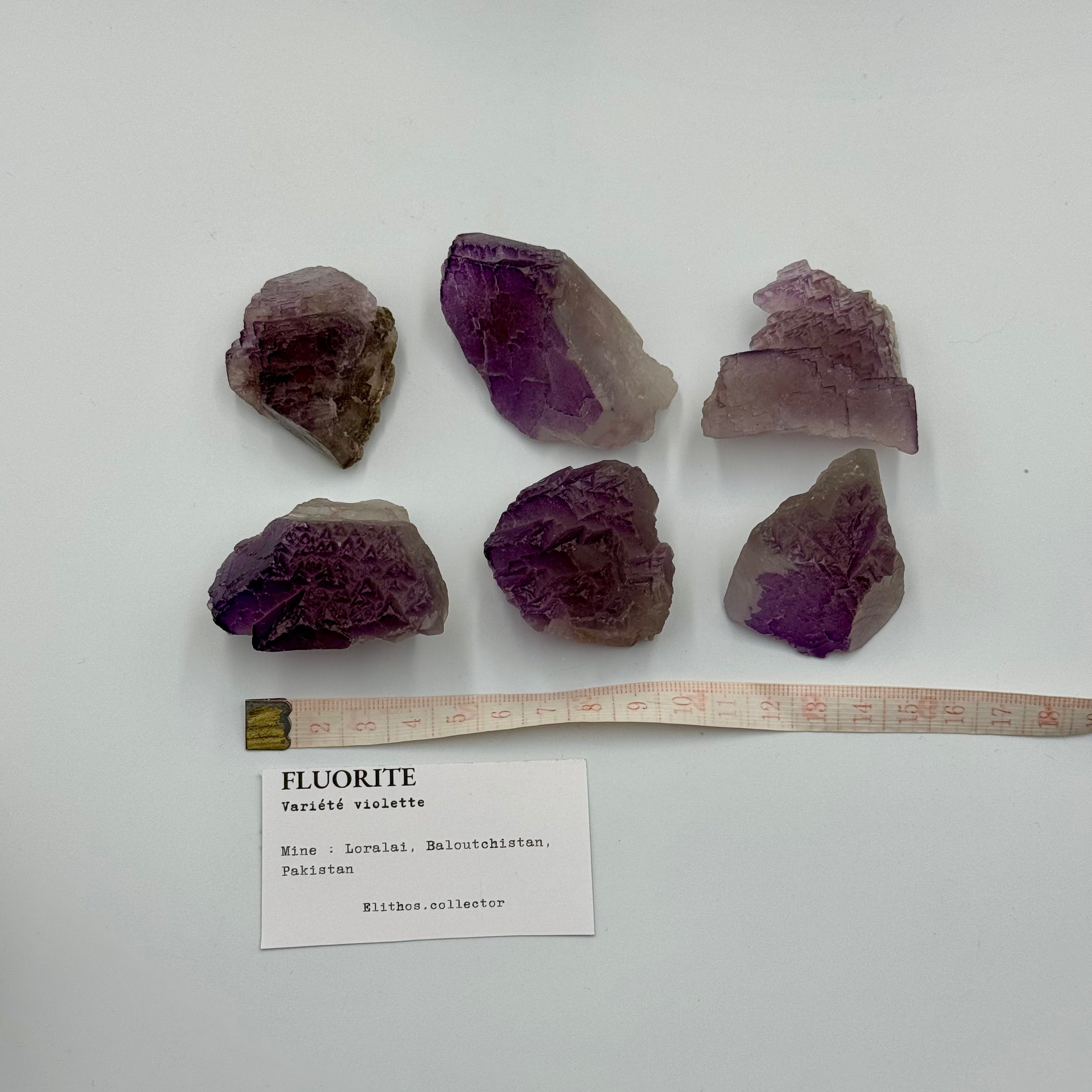 Lot 6 fluorites violettes (croissance en gradin)