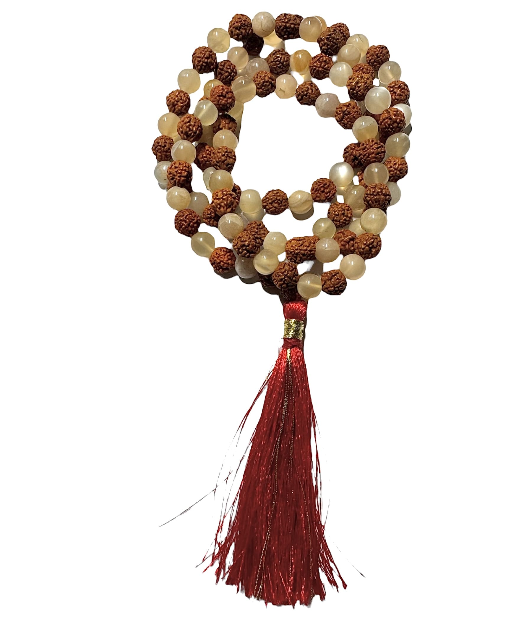 mala perles de rudraksha et pierre de lune