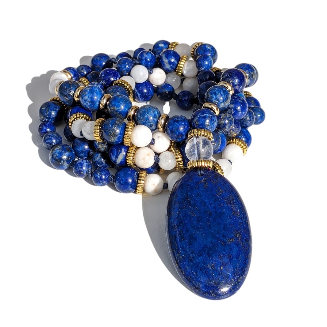 mala lapis lazuli et pierre de lune