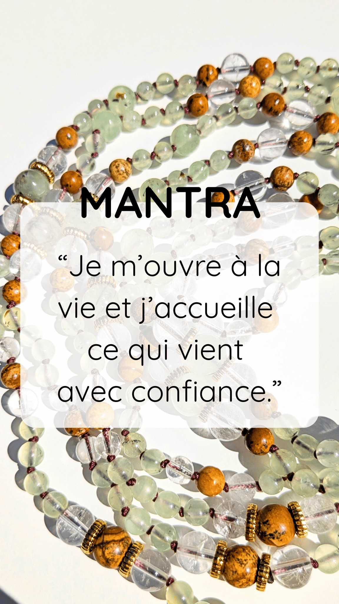 Collier mala "J'accueille" - Jaspe paysage, Prehnite, Cristal de roche