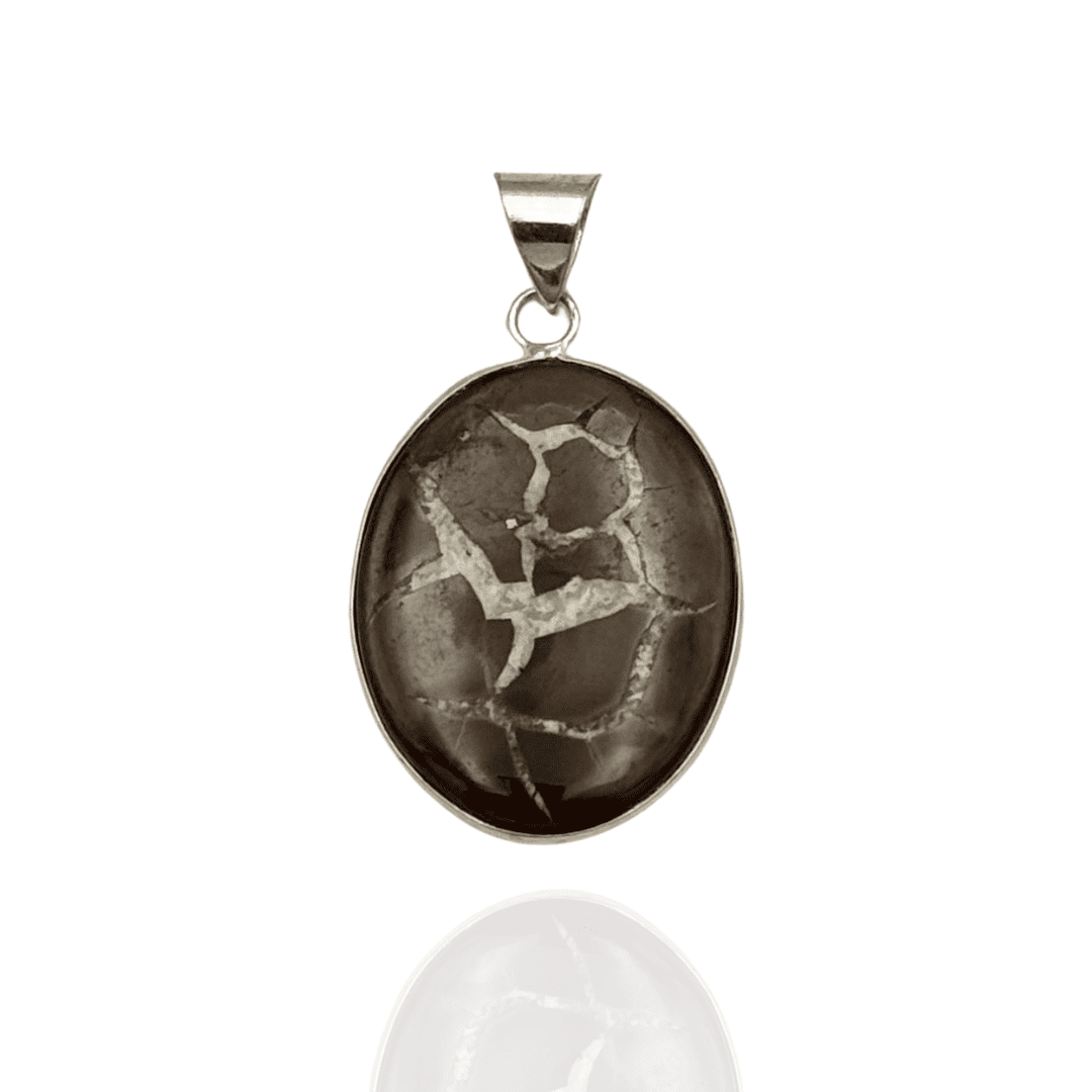 Pendentif Galet Plat En Pierre Naturelle Septaria - Marque Naturosphère - Neuf