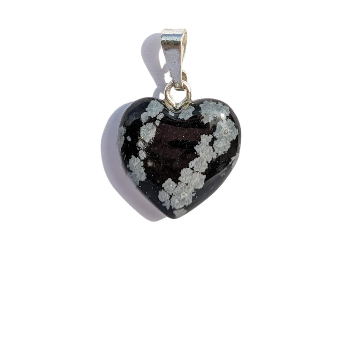 pendentif coeur pierre obsidienne flocon de neige