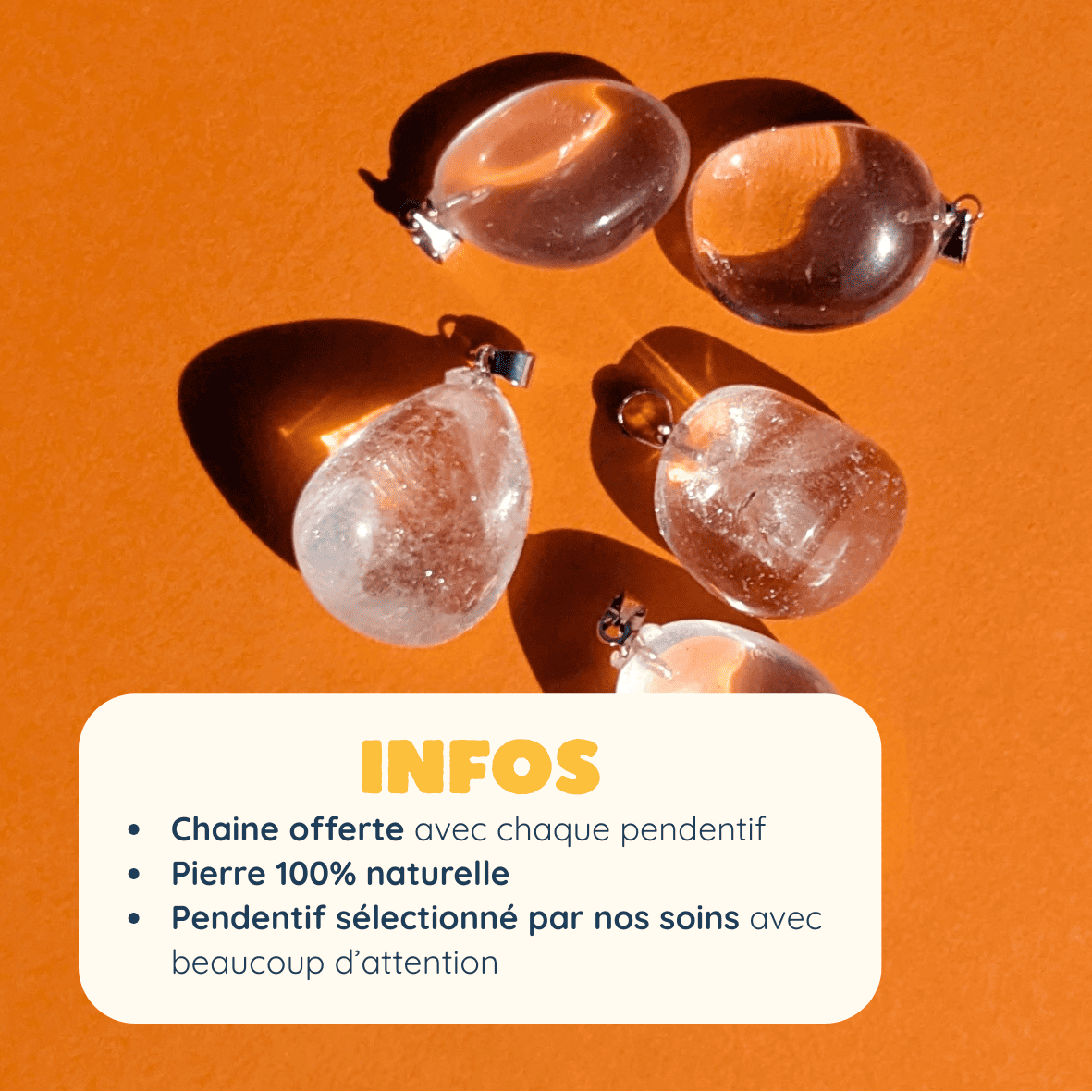 Pendentif en Cristal de Roche Roulée – Clarté et Énergie Pure