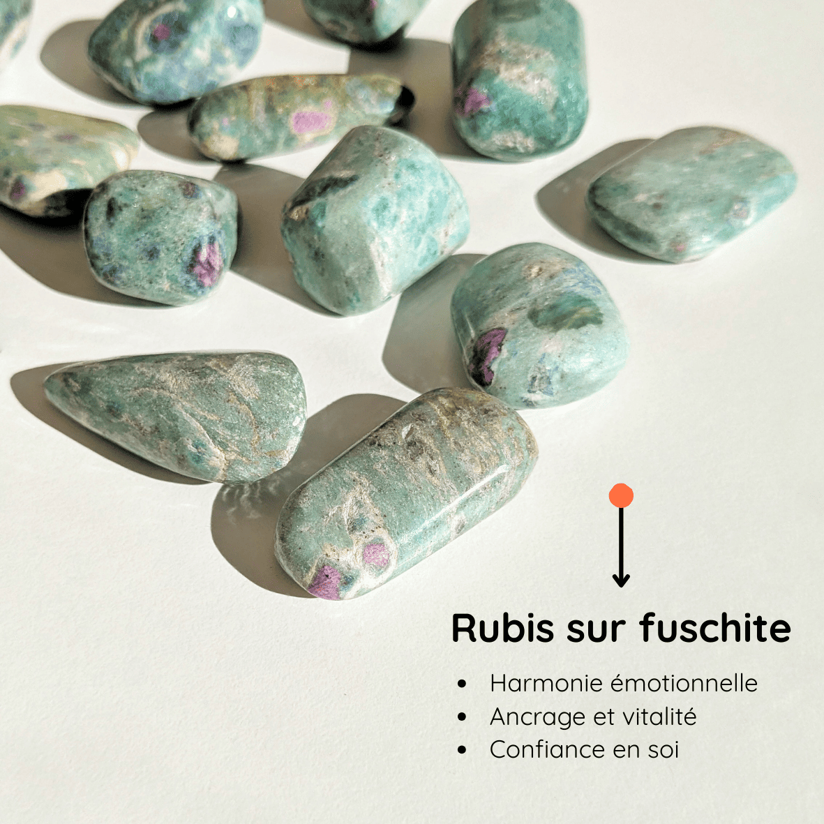Pierre Roulée Rubis sur Fuschite – Force et Harmonie Émotionnelle