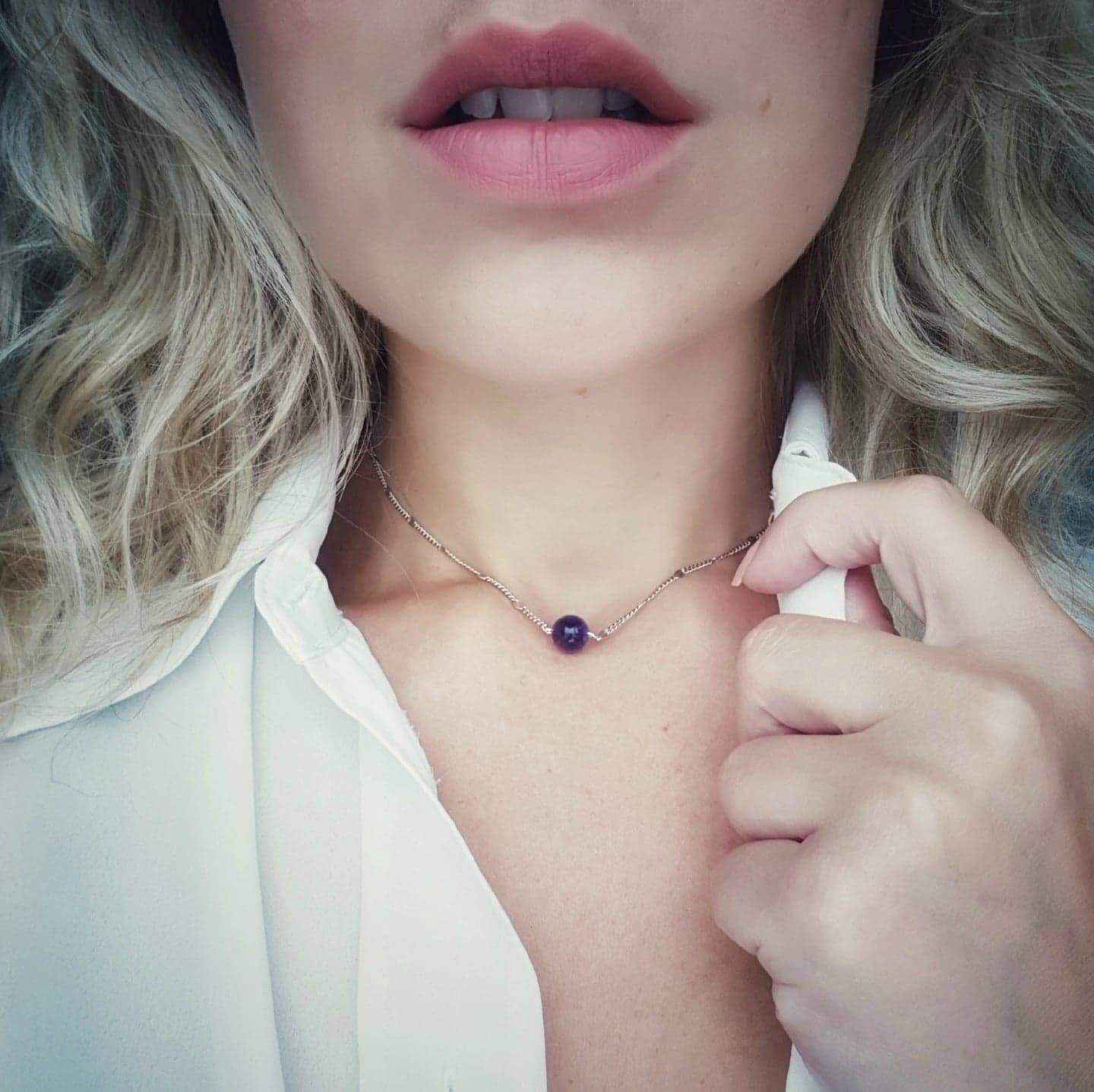 collier ras de cou pierre naturelle amethyste