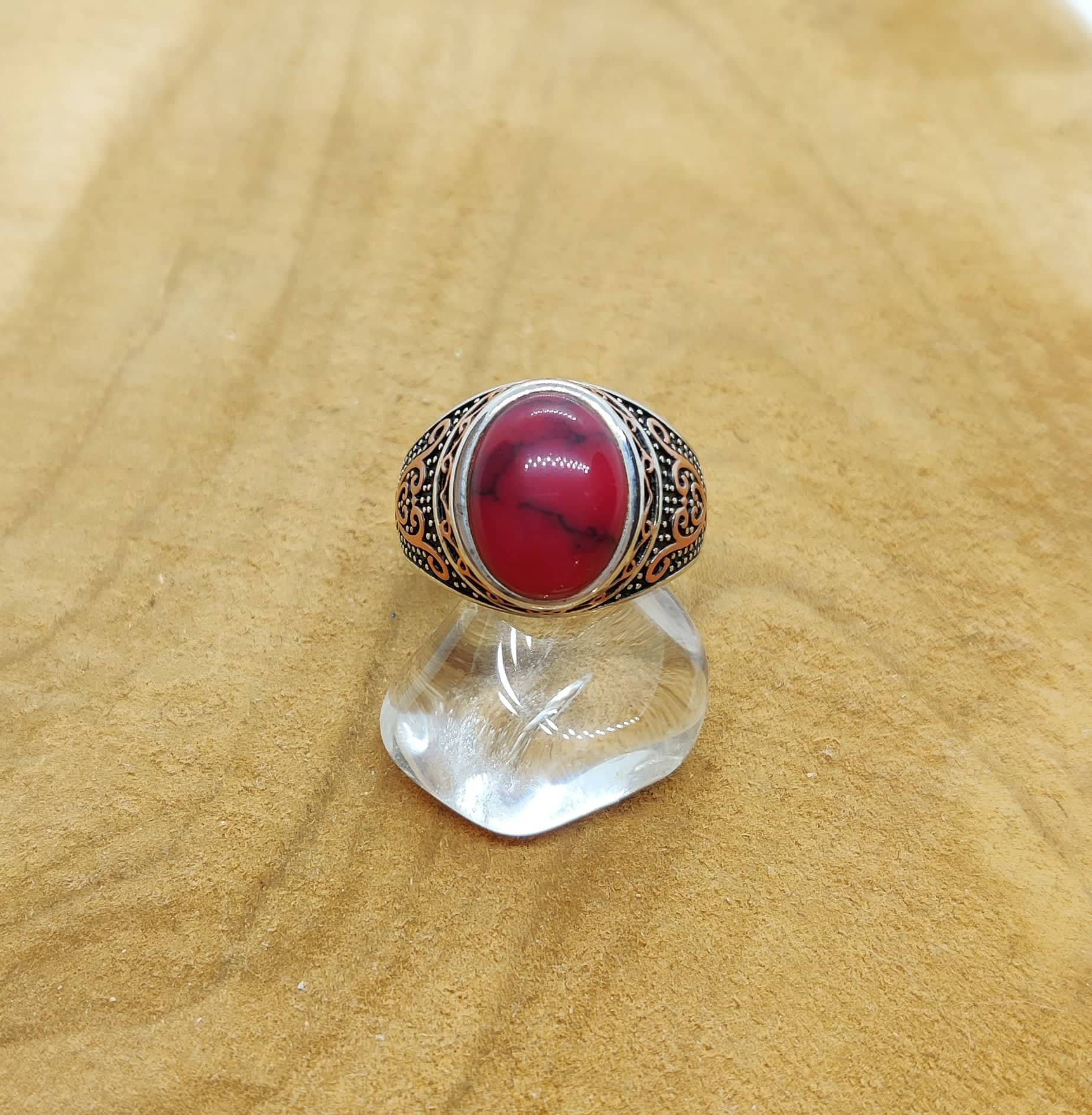 Bague homme jaspe rouge