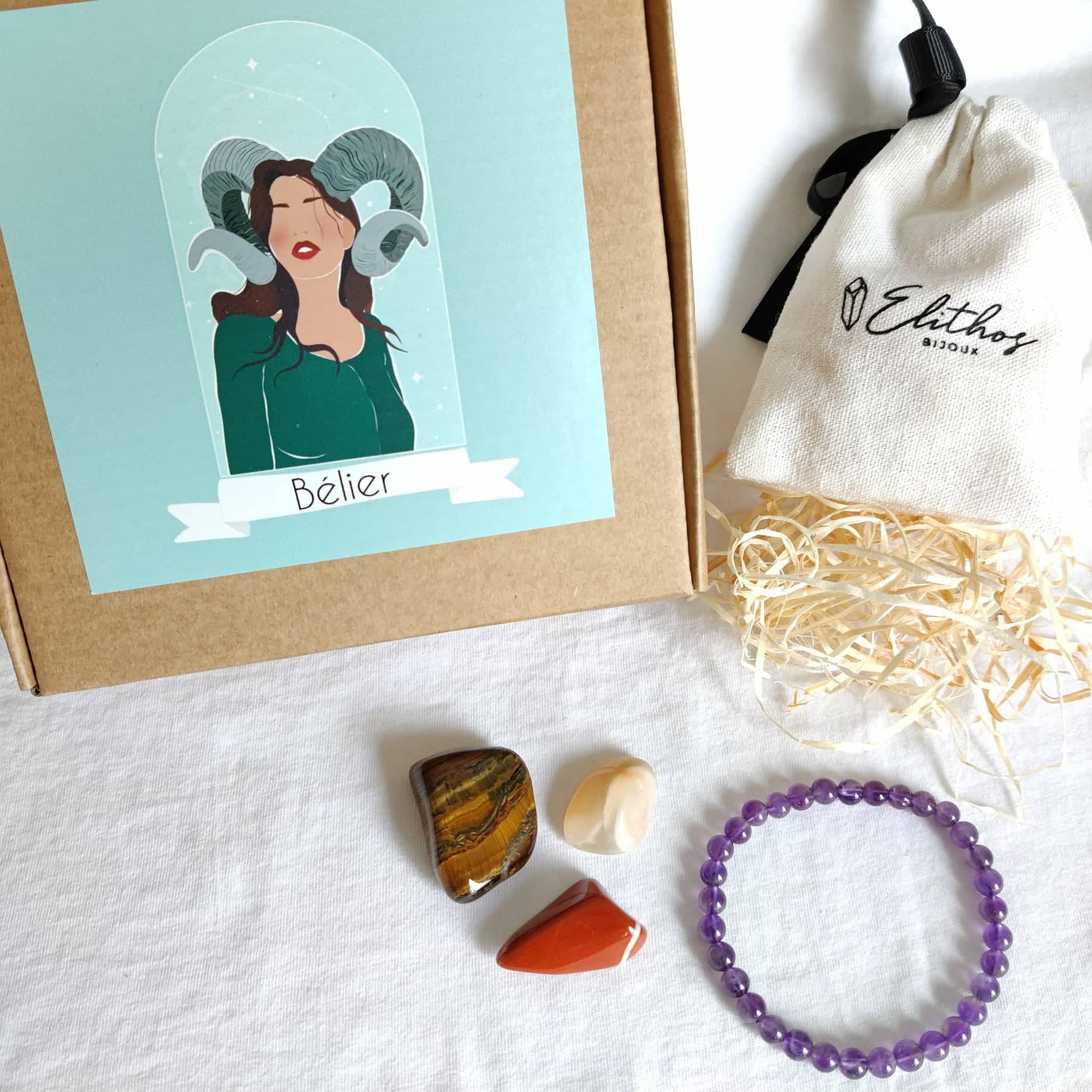 Kit astrologie - lithothérapie pierre pour le signe du Bélier + bracelet