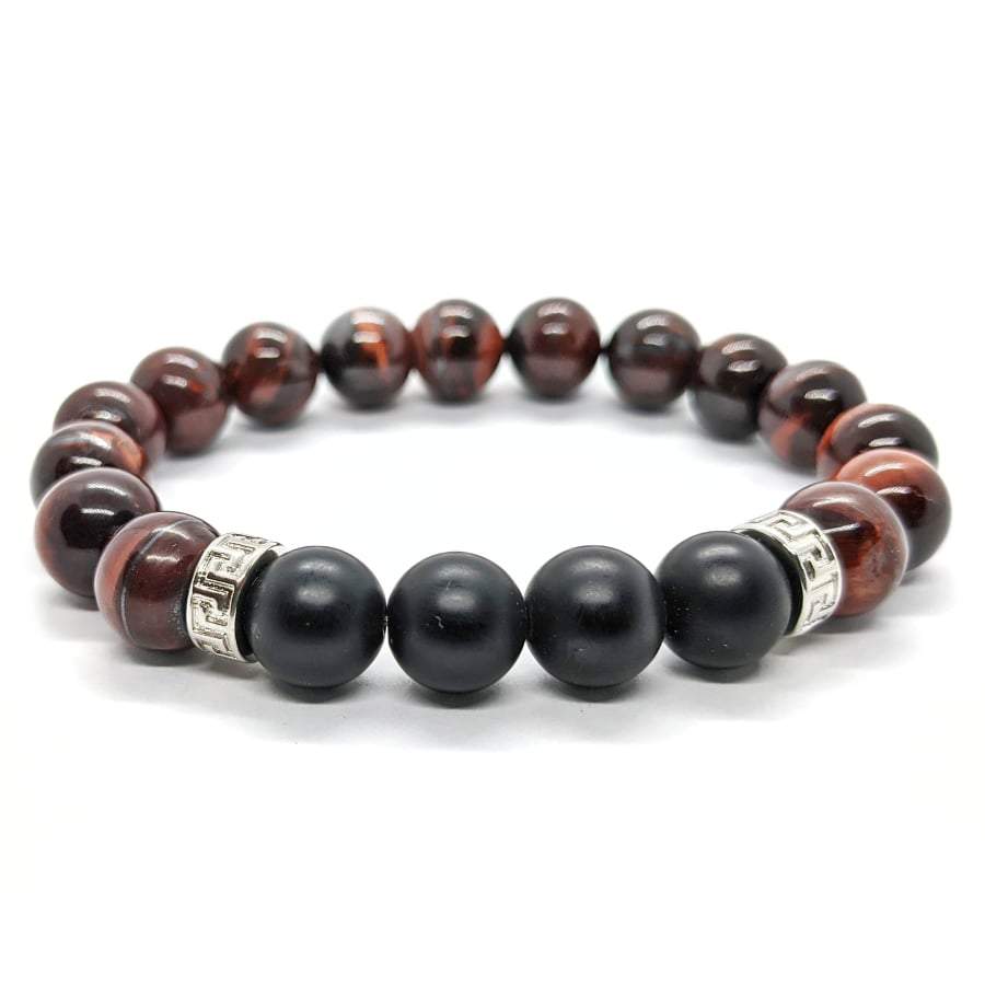 Bracelet Homme Oeil de Taureau Pierre Naturelle Perles 10mm