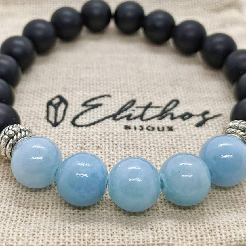 Bracelet homme perles aigue marine