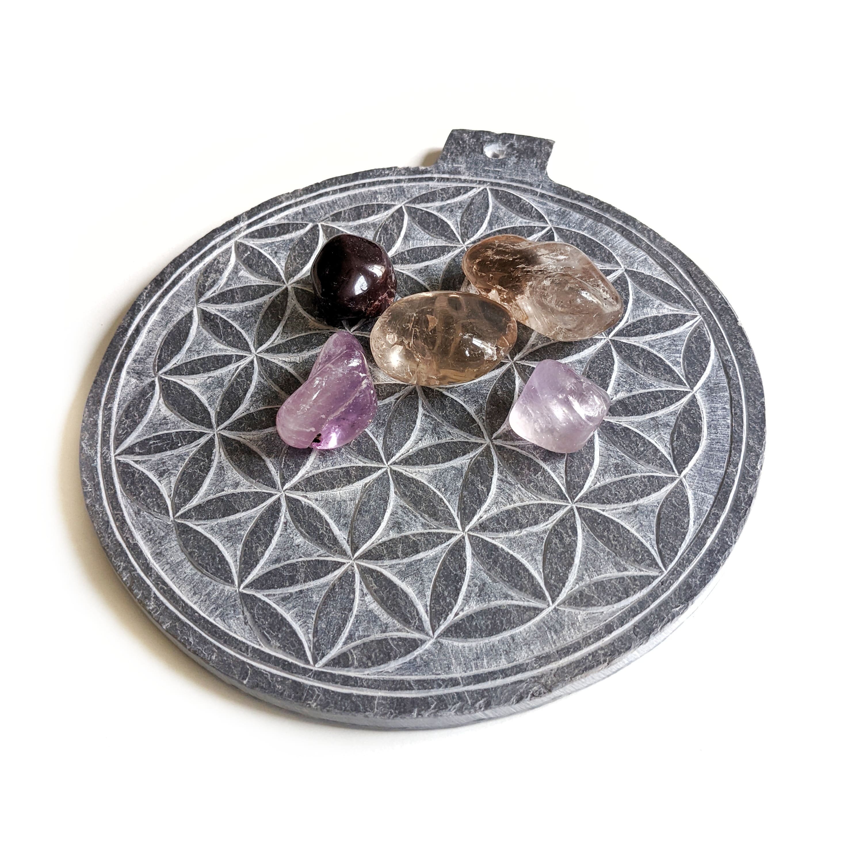 fleur de vie en ardoise fait main - artisanale - géométrie sacrée